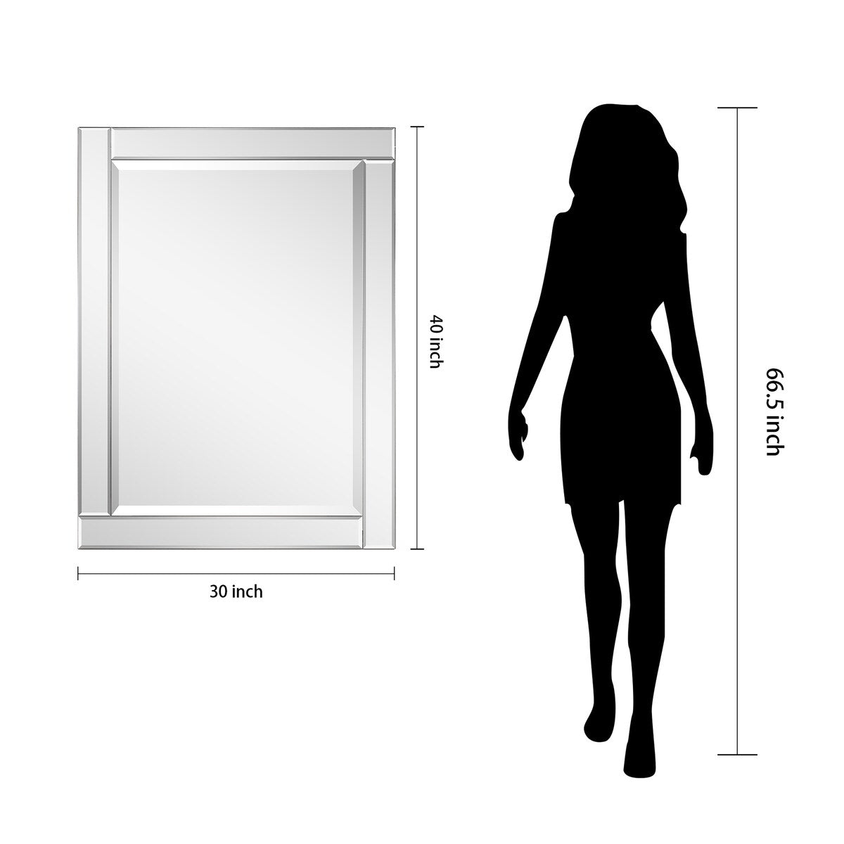 Beveled Rectangle Wall Mirror,Solid Wood Frame,1-Beveled Center, Bathroom,Bedroom,Living Room,Ready to Hang - Clear