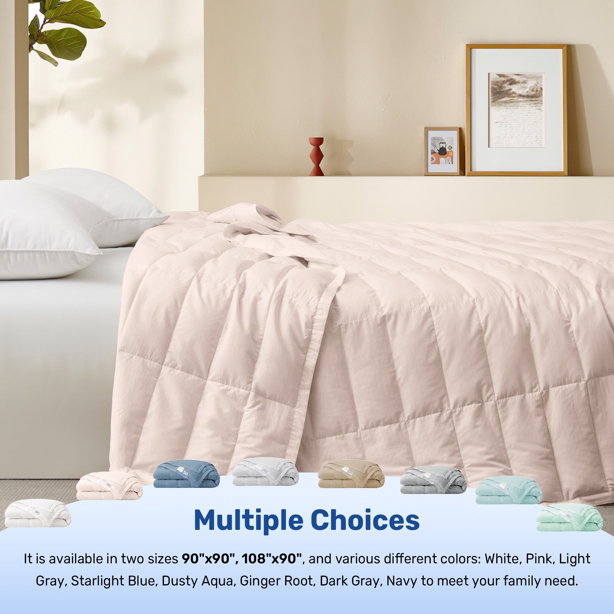 Luxurious White Down Blanket with Satin Trim, Tencel Comforter for All-Season