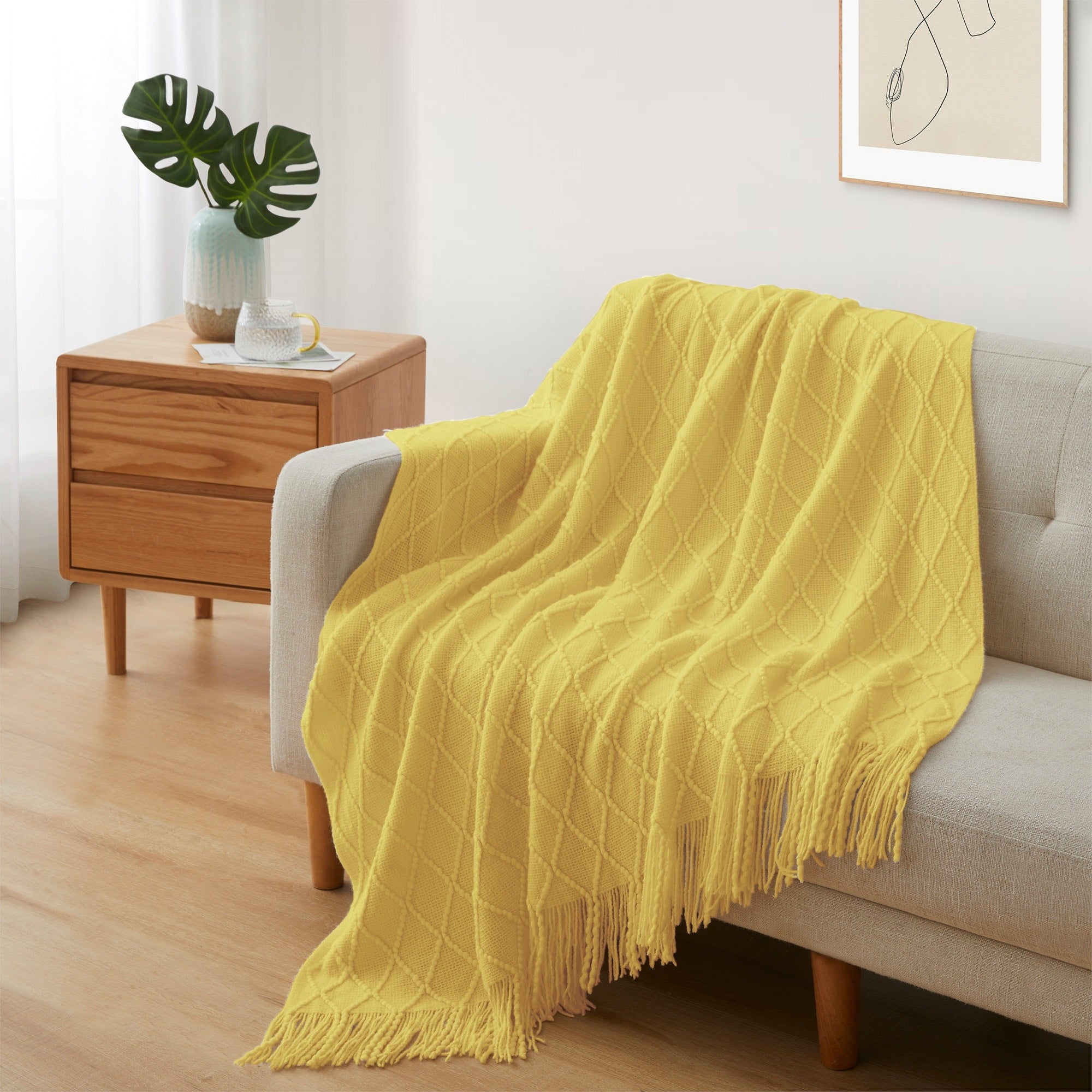 Lightweight 50x60 Diamond Knit Throw Blanket Couch Cover