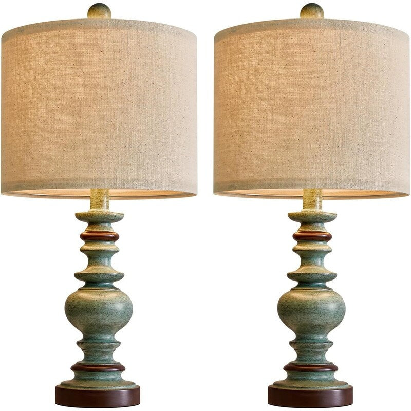 20 Nightstand Table Lamps, Set of 2, Vintage Side Table Table Lamps - 10D x 10W x 20H