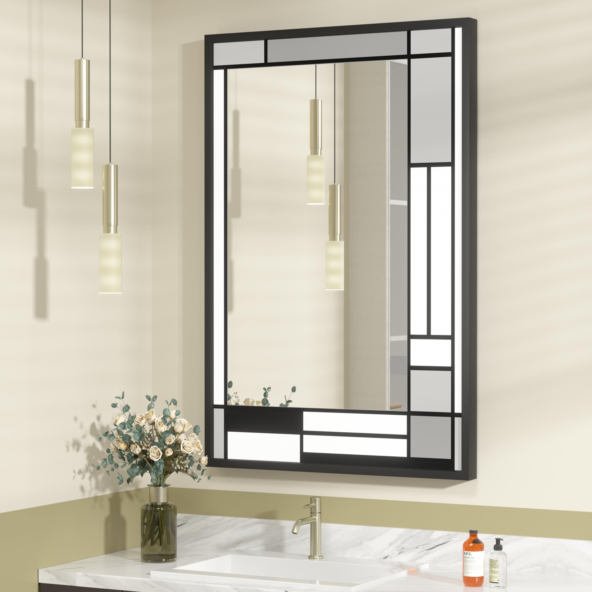 Apmir Metal Black Frame Bathroom Vanity Mirror Wall Mounted in Tempered Glass