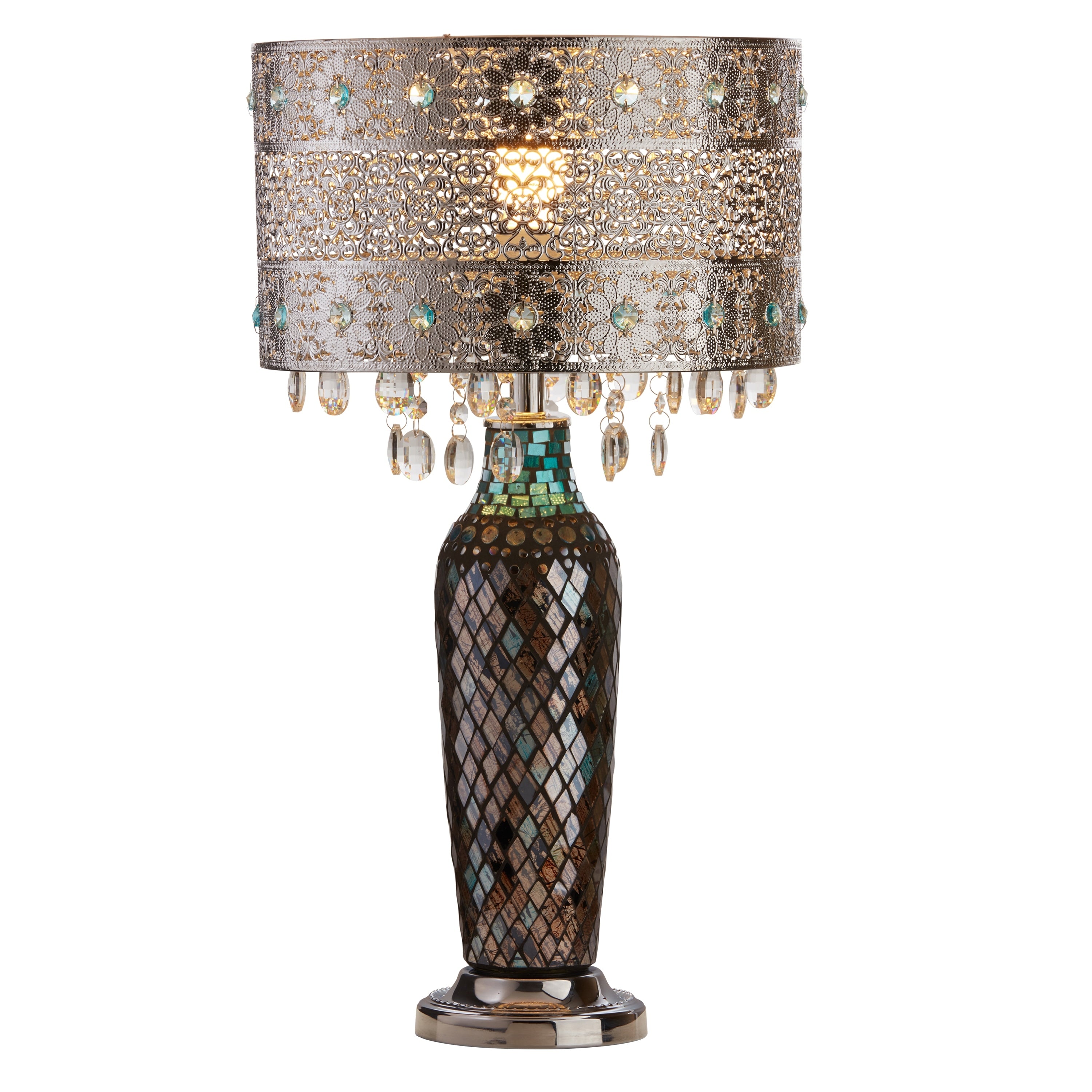 Metal Mosaic Hanging Glass Crystal Table Lamp - 13L x 13W x 24.25H