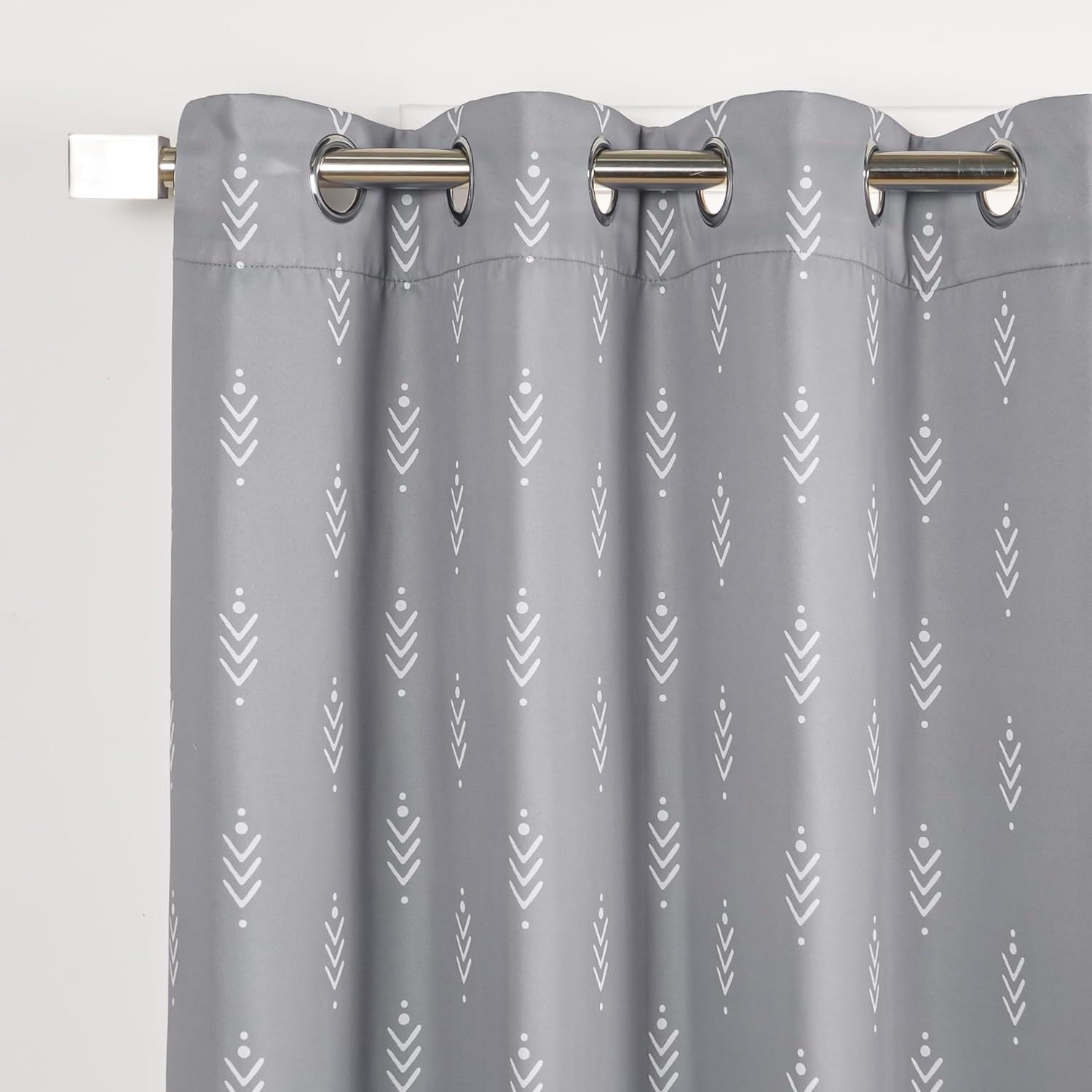 Contemporary Geometric Tribal Printed Blackout Silver Grommet Curtain- Set of 2