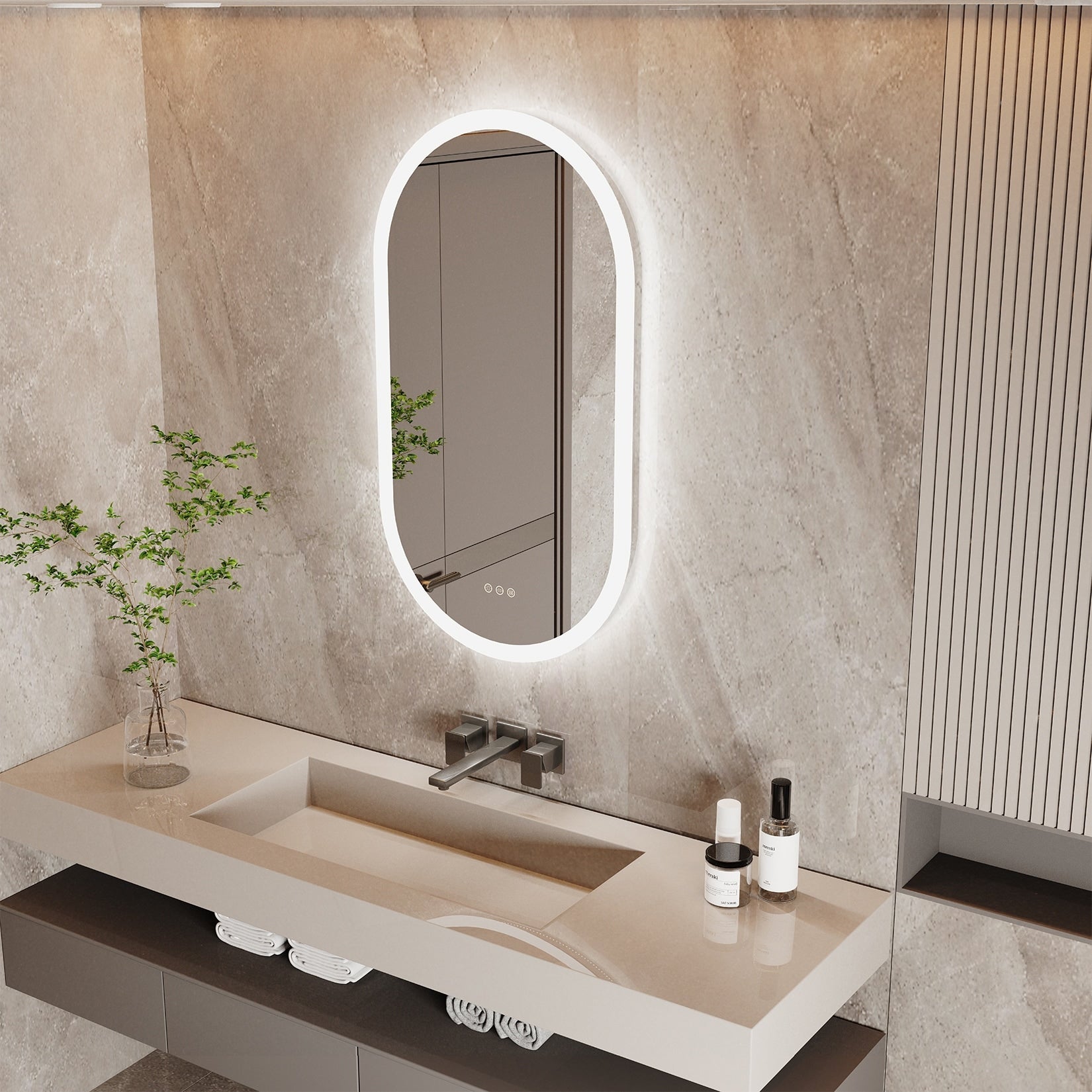 Large Oval Frameless LED Bathroom Wall Vanity Mirror 3 Dimmable Backlit Anti-Fog