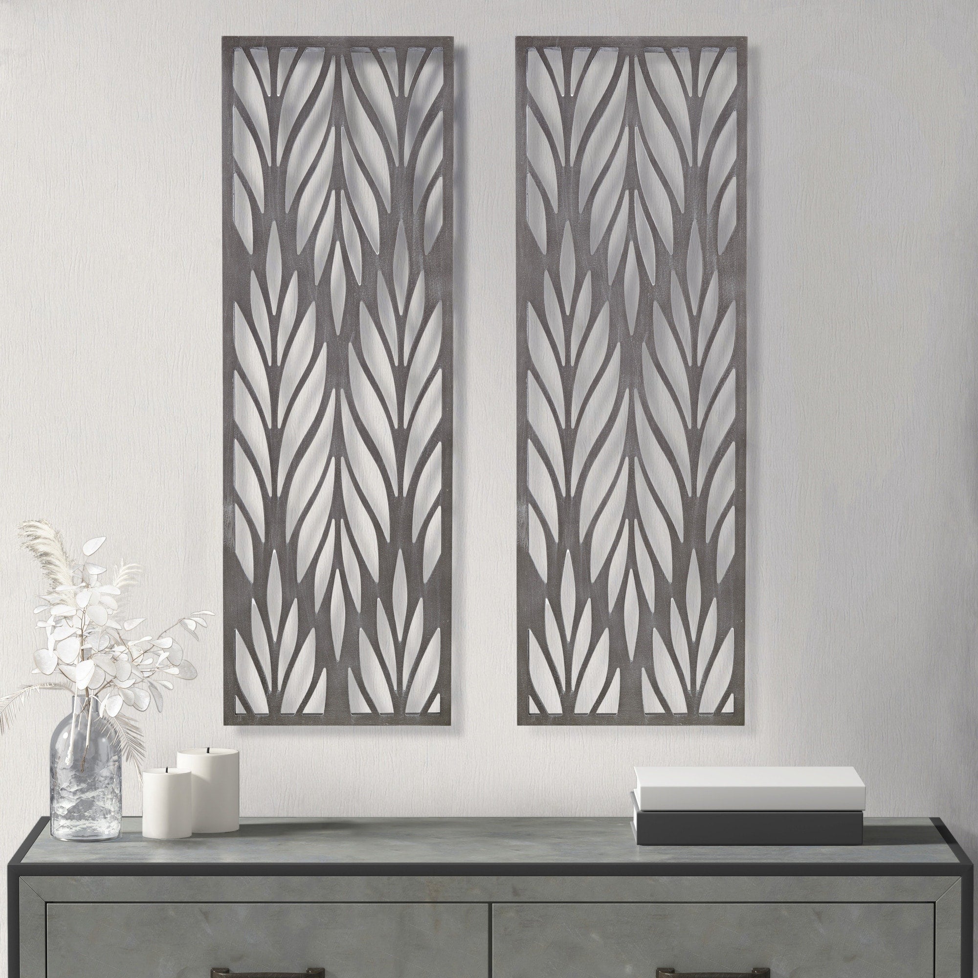 Madison Park Florian Grey Laser Cut Wood 2-piece Panel Wall Decor Set