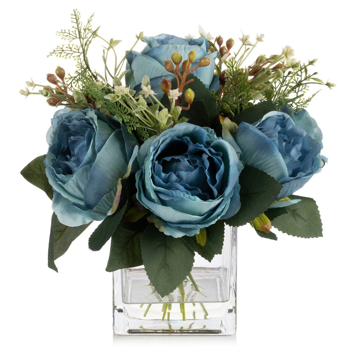 Mixed Peony Artificial Flowers in Vase with Faux Water, Silk Flower Arrangements in Vase for Home Decor, Wedding Table