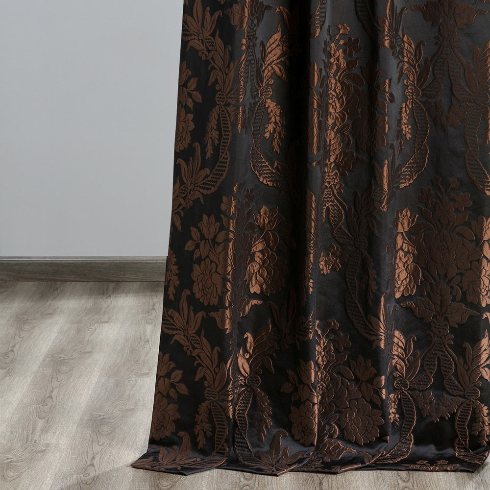 Exclusive Fabrics Magdelena Black/Copper Faux Silk Jacquard Curtain (1 Panel)