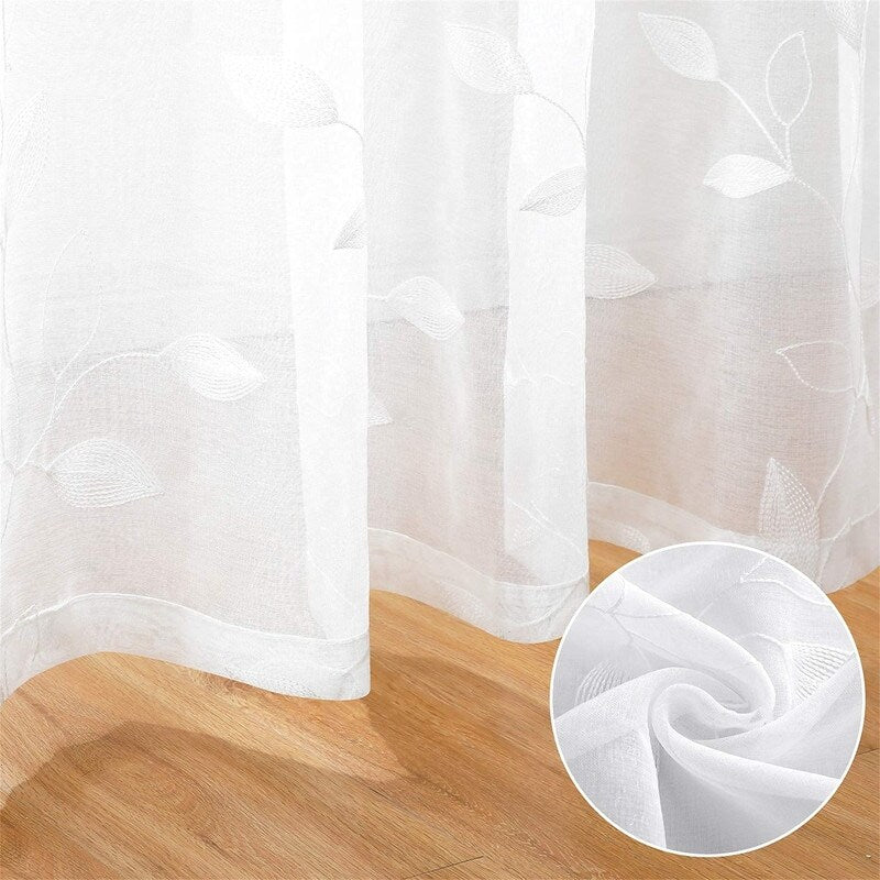 2 Panels Embroidered Leaf Pattern Curtains