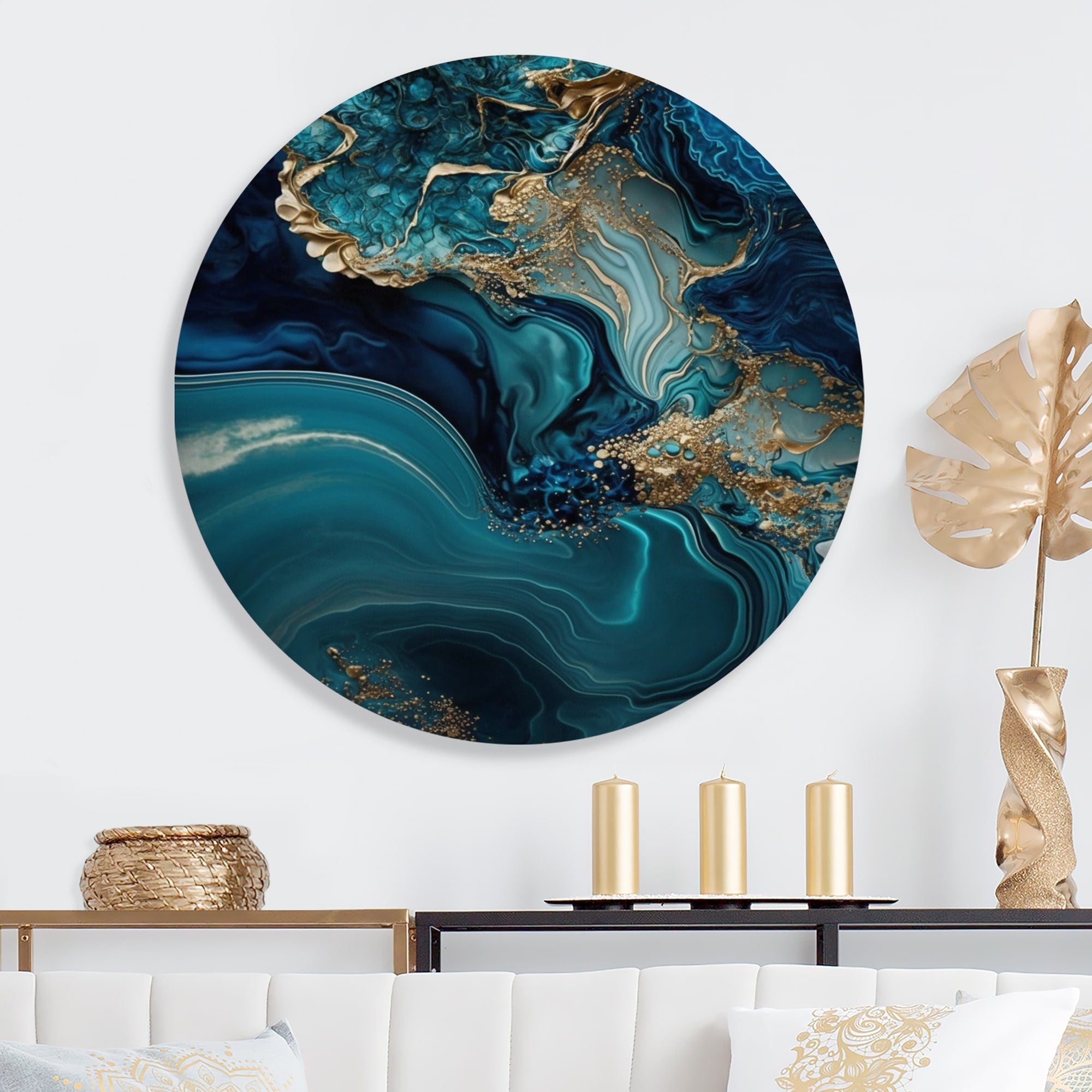 Designart 'Abstract Geode Turquoise I' Modern Metal Round Wall Art