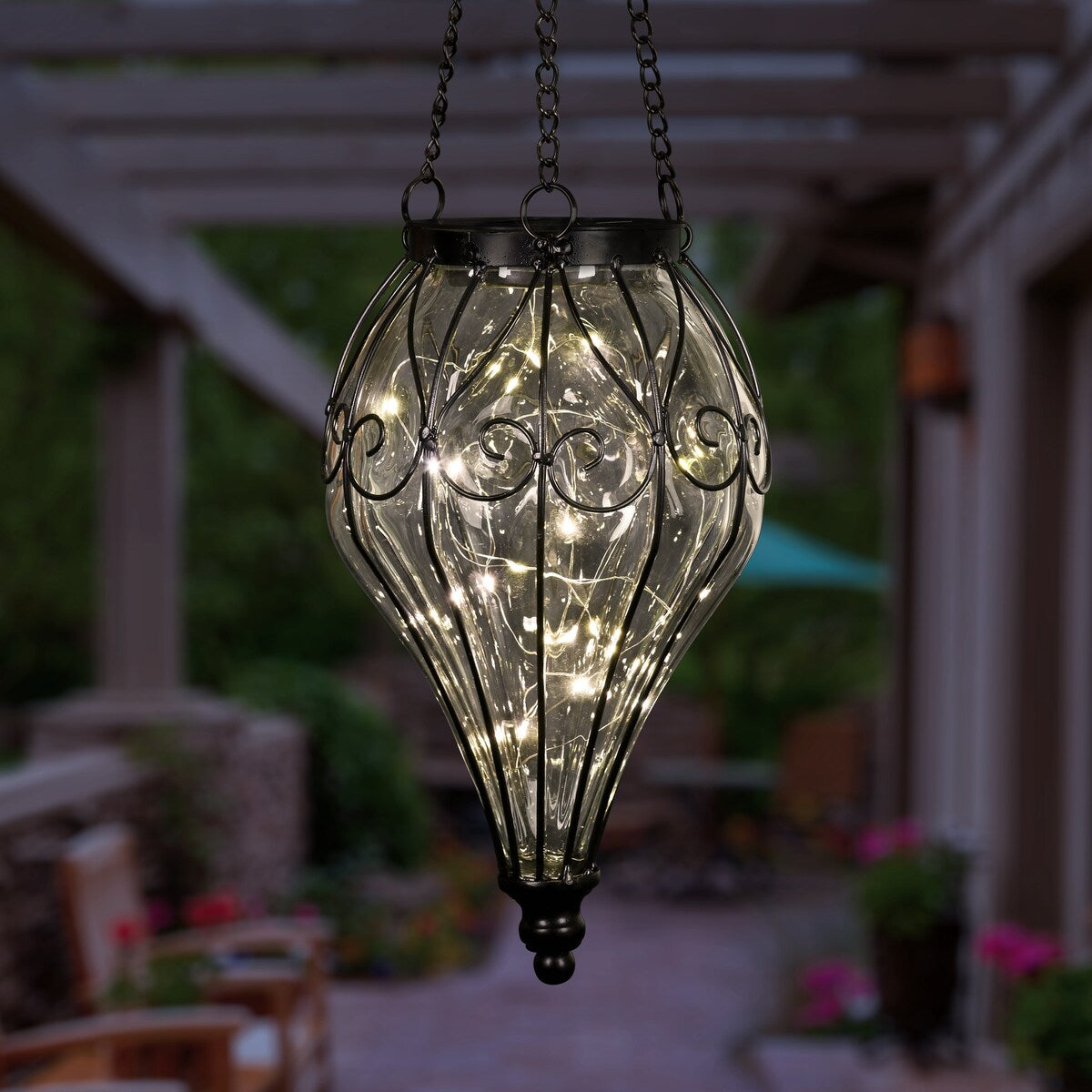 Exhart Solar Clear Glass Hanging Lantern, 6.5 by 23.5 Inches