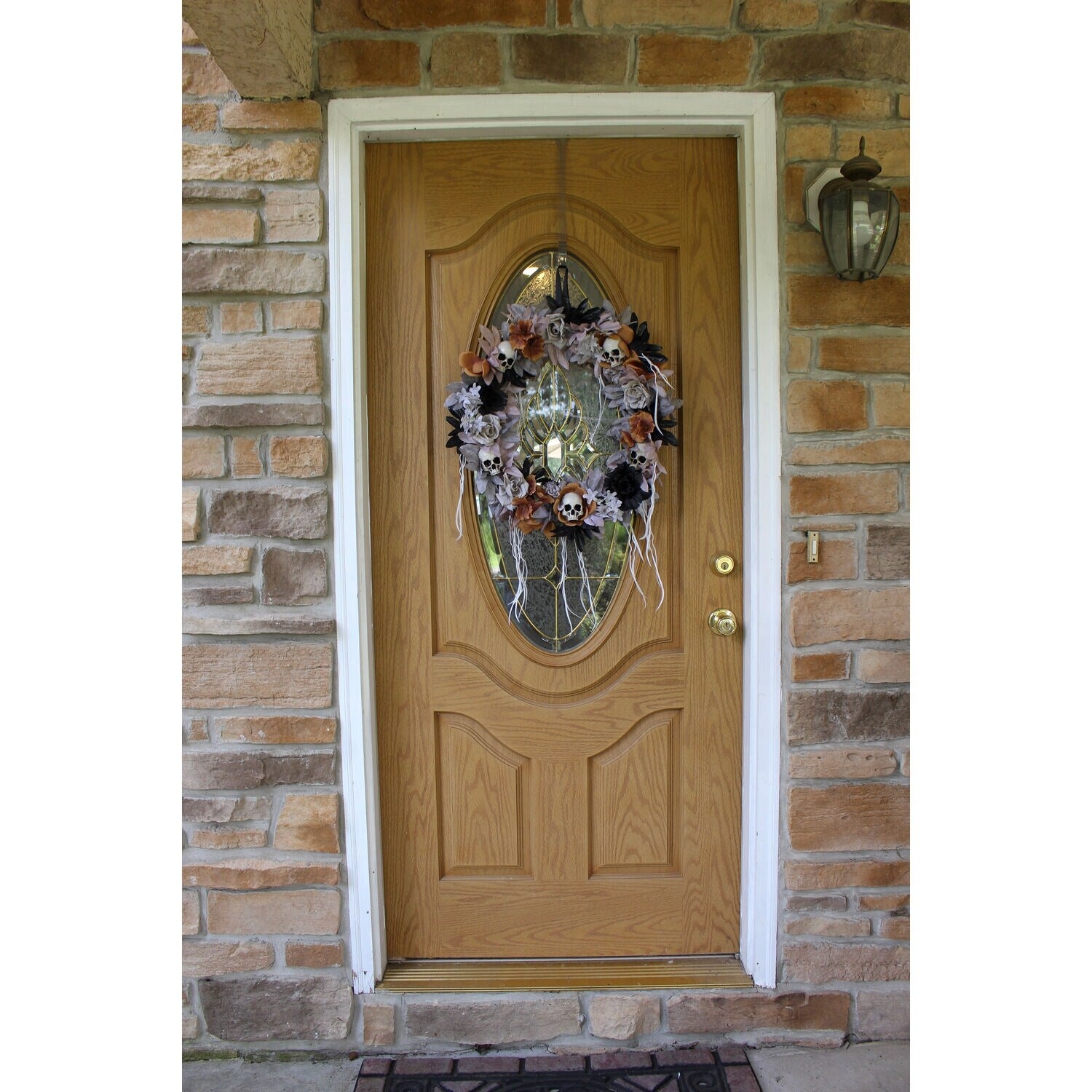 Haunted Hill Farm 1.83-ft. Halloween Autumn Wreath with Skulls, Indoor/Covered Outdoor Halloween Decoration