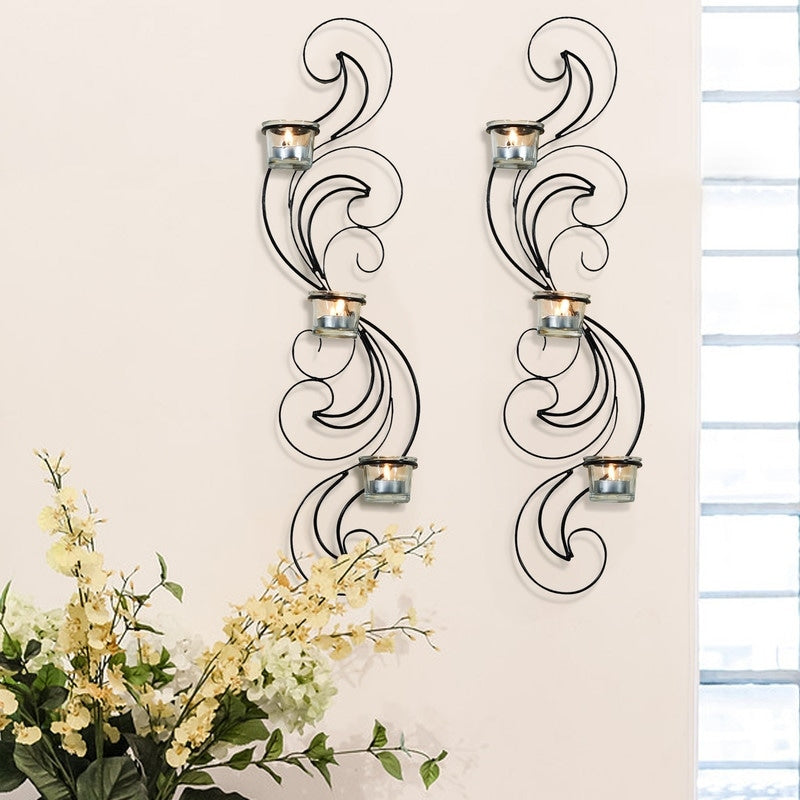 Adeco Set of 2 Metal Wall Sconces with Glass Candle Holder - 5.9 x 3 x 24.4