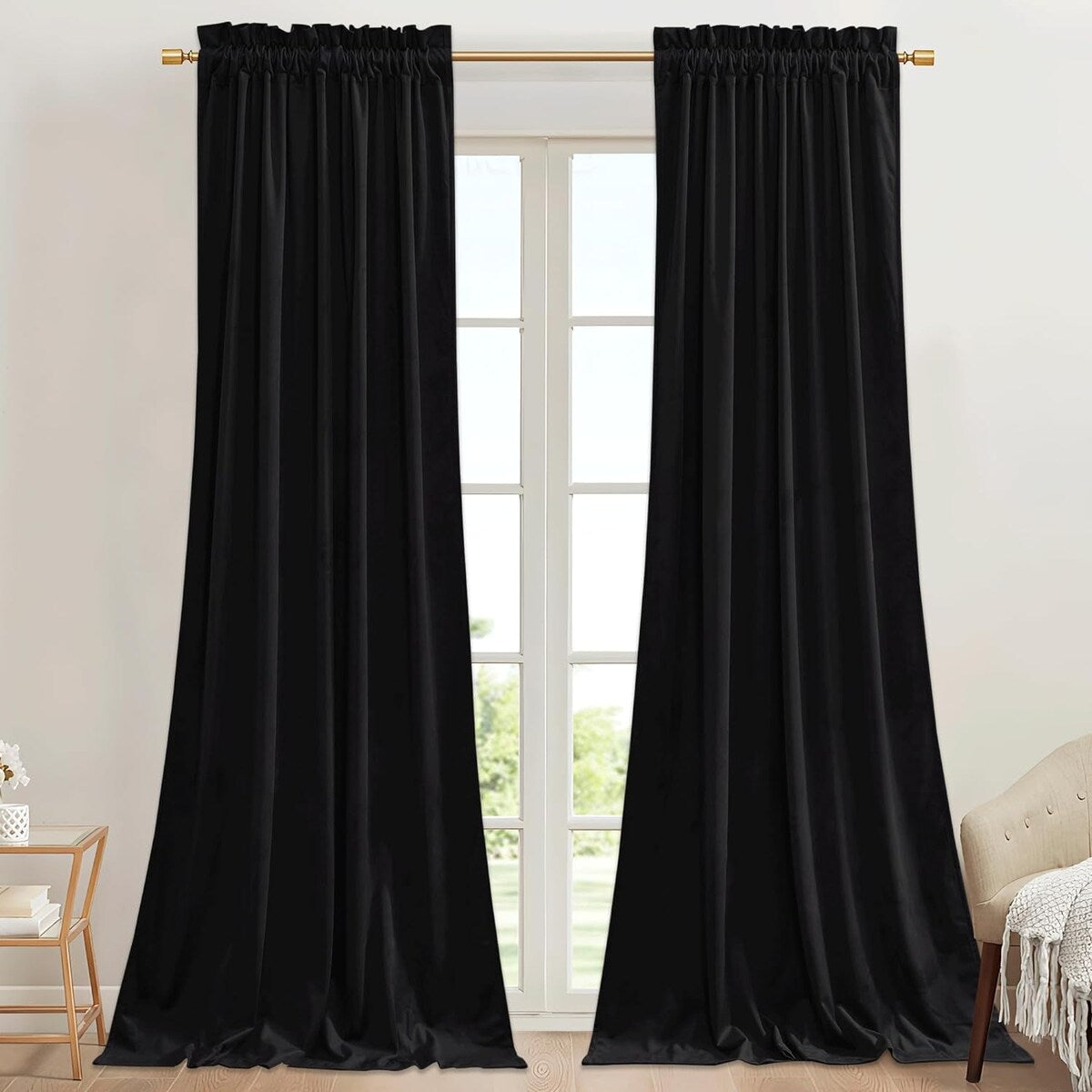 Natural Curtains for Nursery Bedroom Soft Velvet W42 x L96, 2 Panels