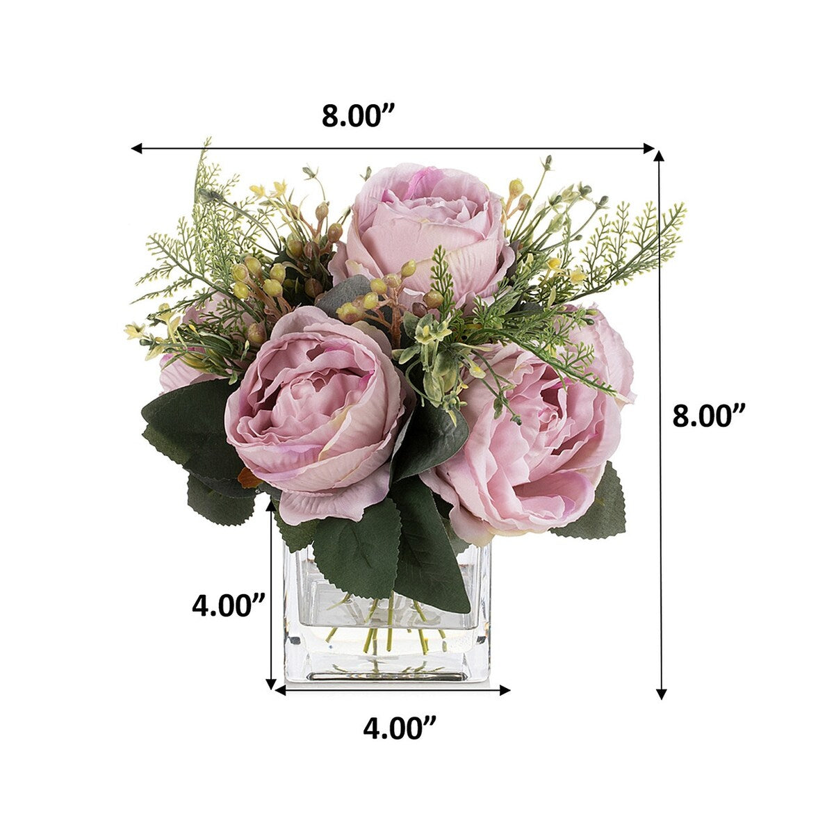 Mixed Peony Artificial Flowers in Vase with Faux Water, Silk Flower Arrangements in Vase for Home Decor, Wedding Table