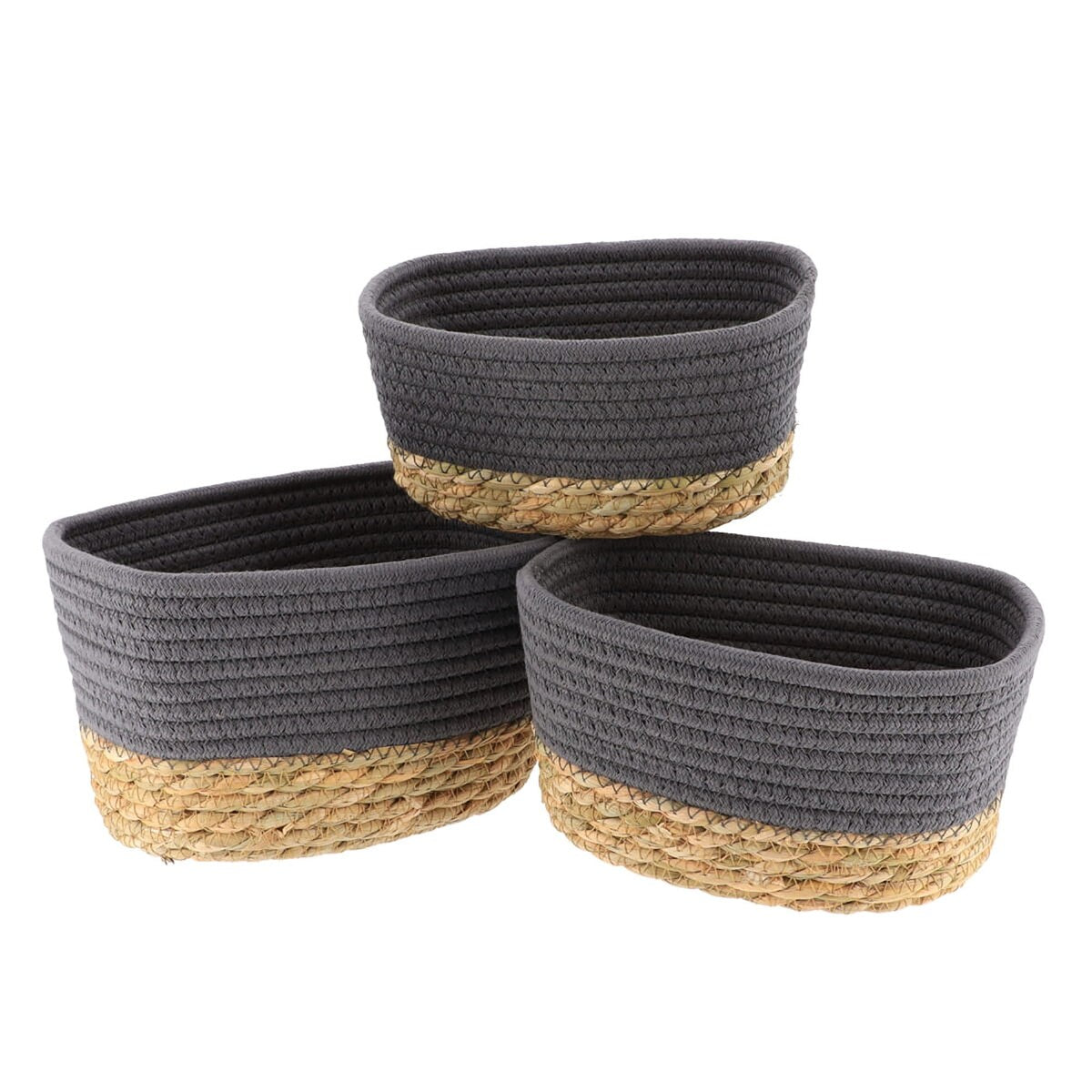 Cotton Storage Baskets Organizer Padang Set of 3 - 9 in. L x 5.9 in. D x 5.3 in. H