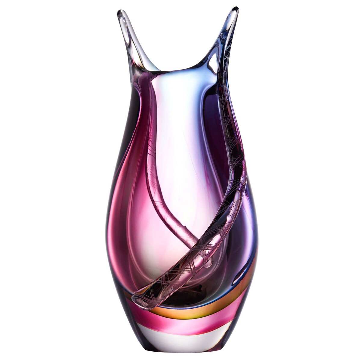 Luxury Lane Hand Blown Sommerso Art Glass Teardrop Vase 8-10.5 inch tall