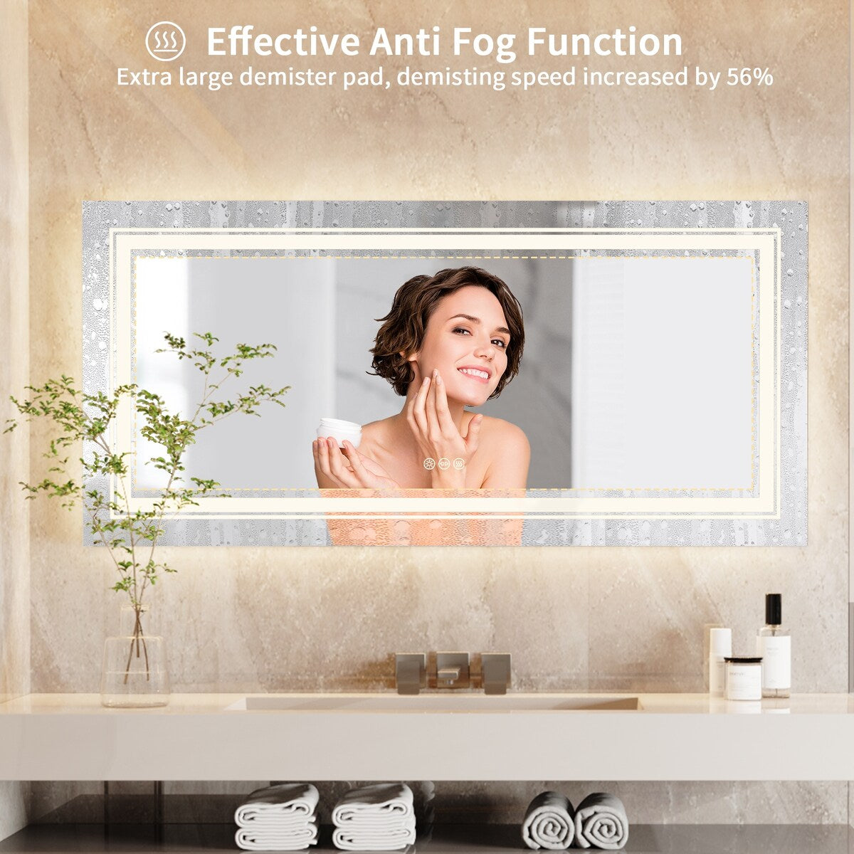 Extra Large Illuminated LED Bathroom Mirror Touch Sensor Anti Fog