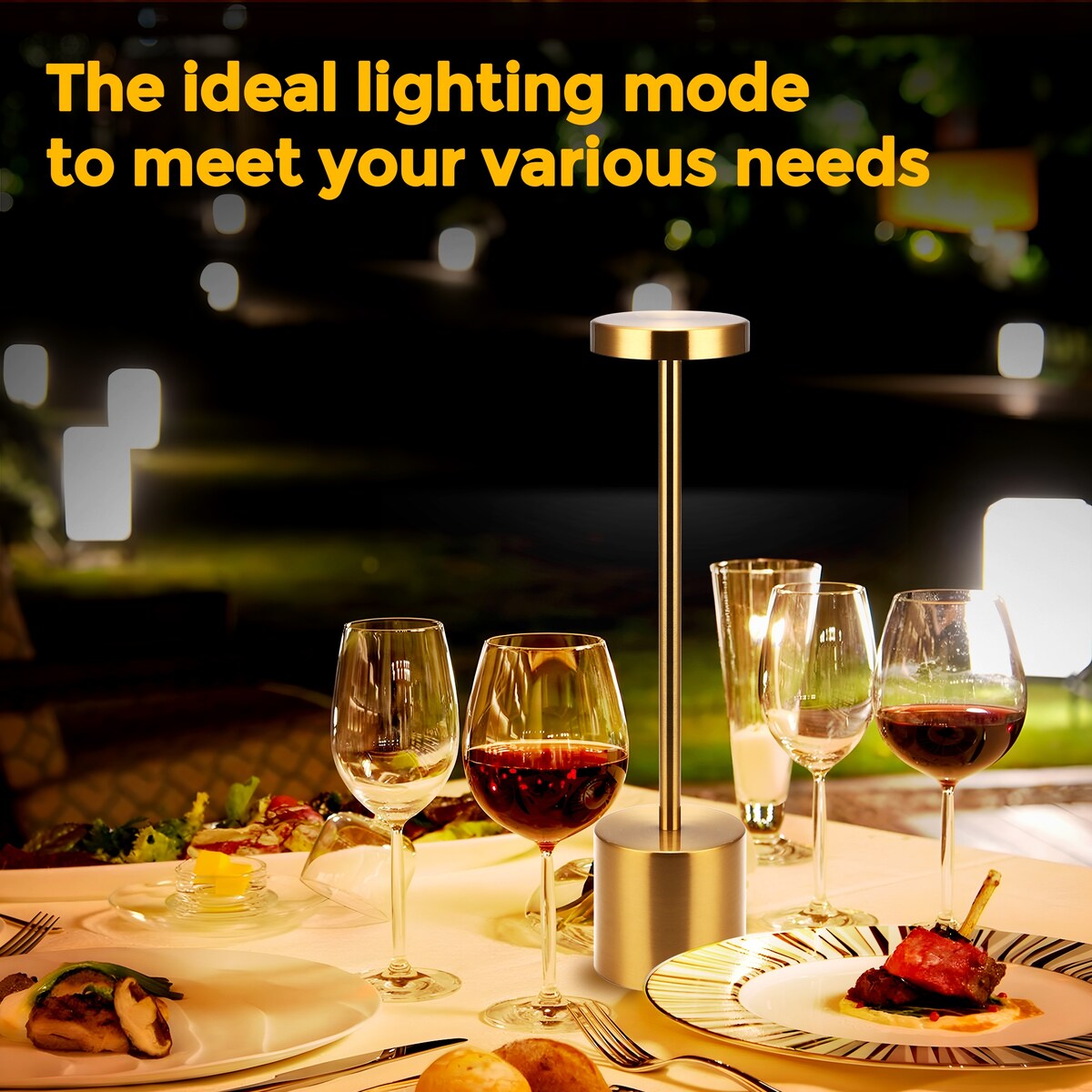 LED Cordless Table Lamps Set of 3600 mAh Rechargeable Table lamp, Portable 3 Color Stepless Dimmable Metal Outdoor Table Lamp