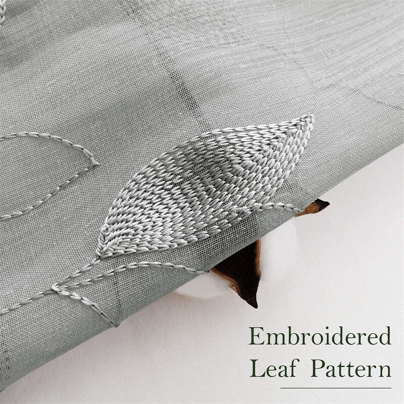 2 Panels Embroidered Leaf Pattern Curtains