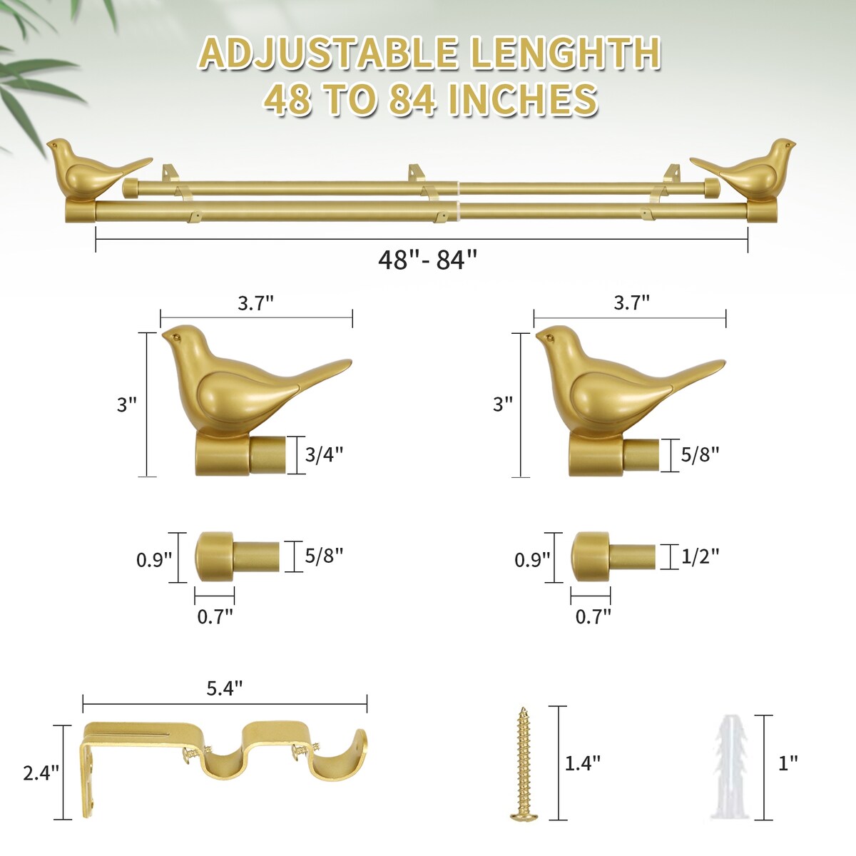 MERIVILLE 3/4 Diameter Farmhouse Double Window Curtain Rod, Bird Finials