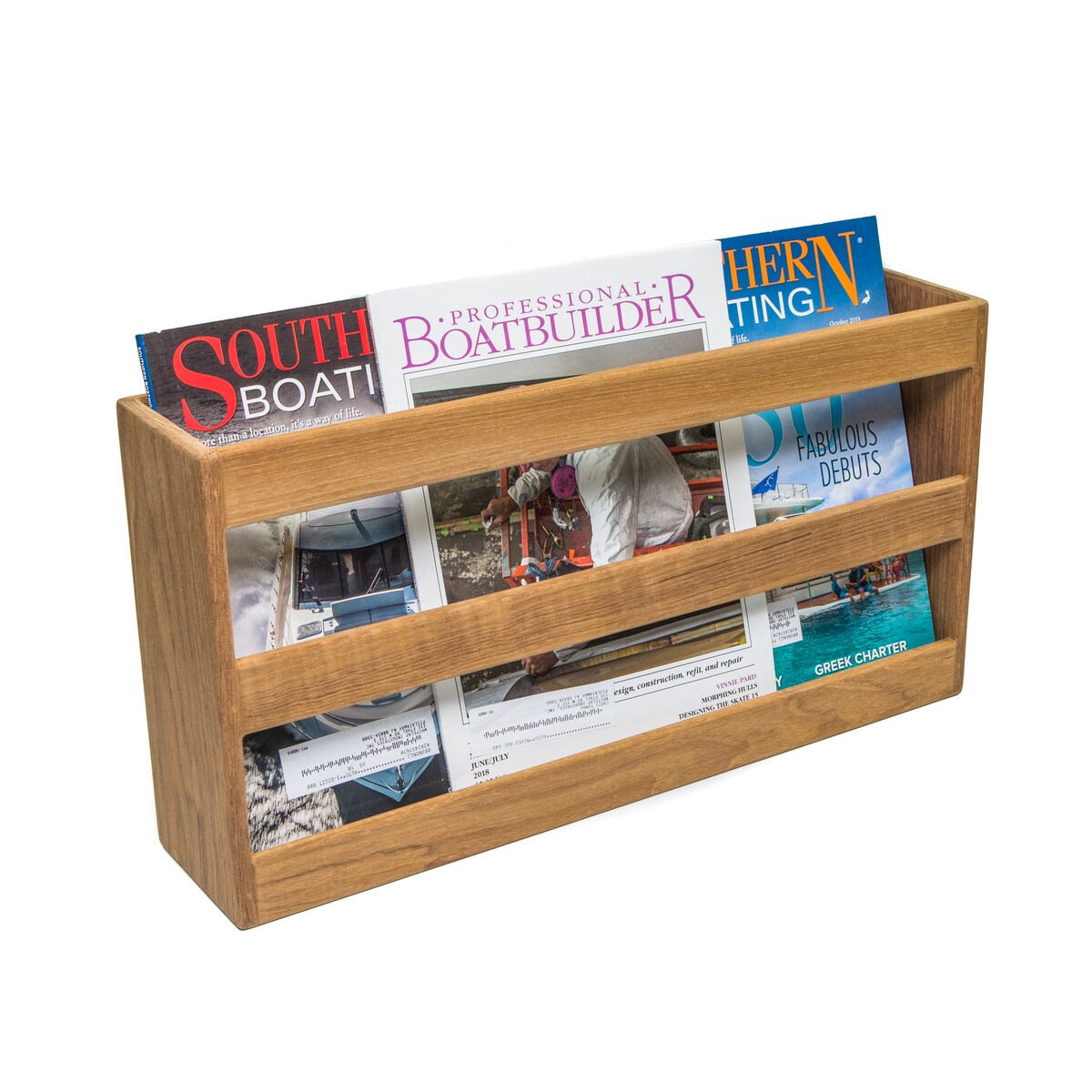 Teak Double-Wide Magazine Rack - 18-3/8 W 9-1/2 H x 4