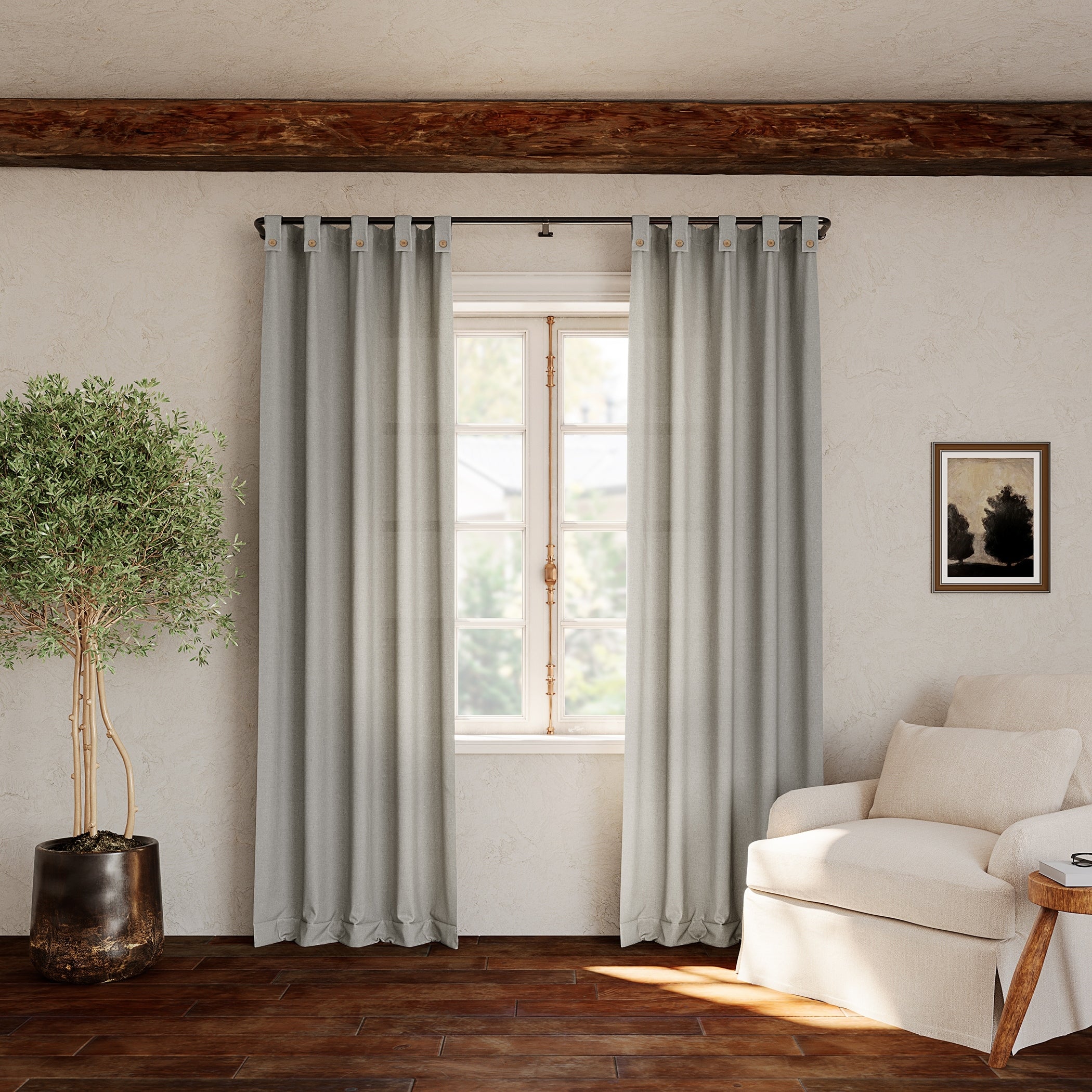 Archaeo Cotton Blend Button Tab Top Curtain, Single Panel