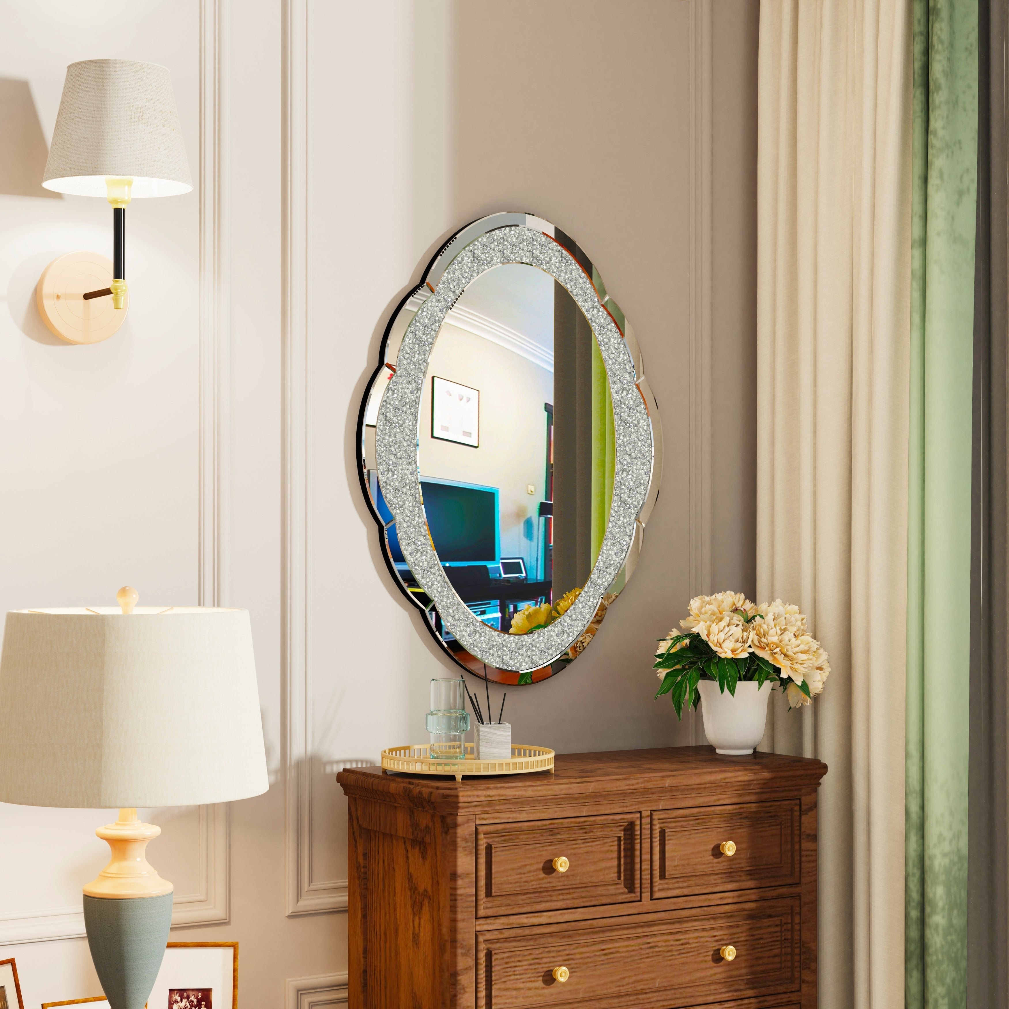 Asymmetrical Cloud-shape Wall Mirror with Crystal Crushed Diamonds