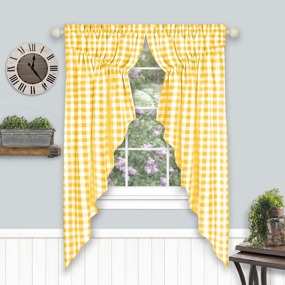 Buffalo Check Gathered Swag Window Curtain Pair - 72x63