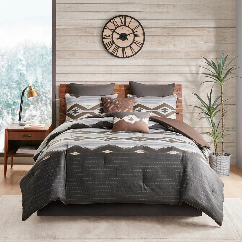 Cal King Size Oversized Luxury Comforter Set Grey Brown