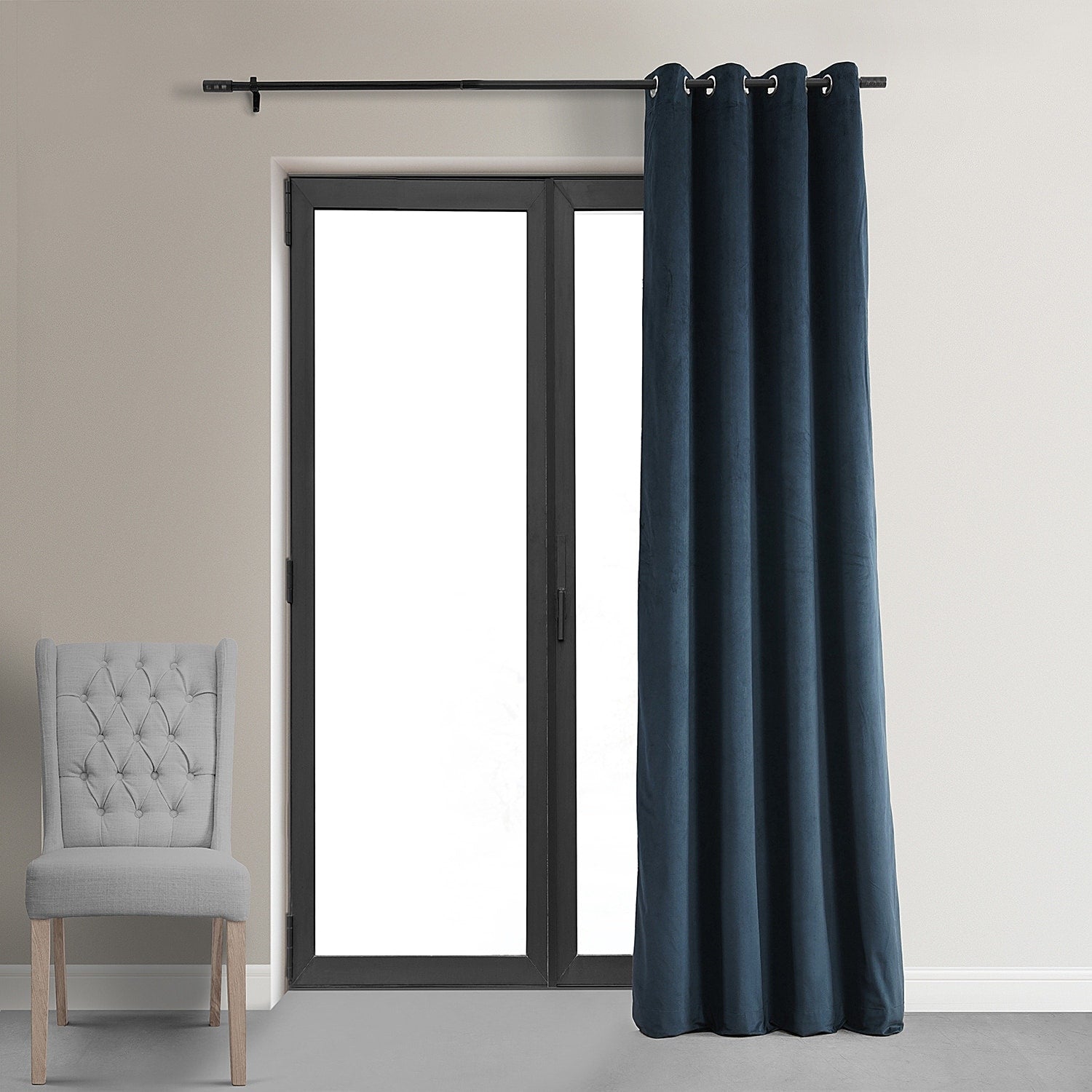 Exclusive Fabrics Midnight Blue Grommet Velvet Blackout Single Curtain (1 Panel)