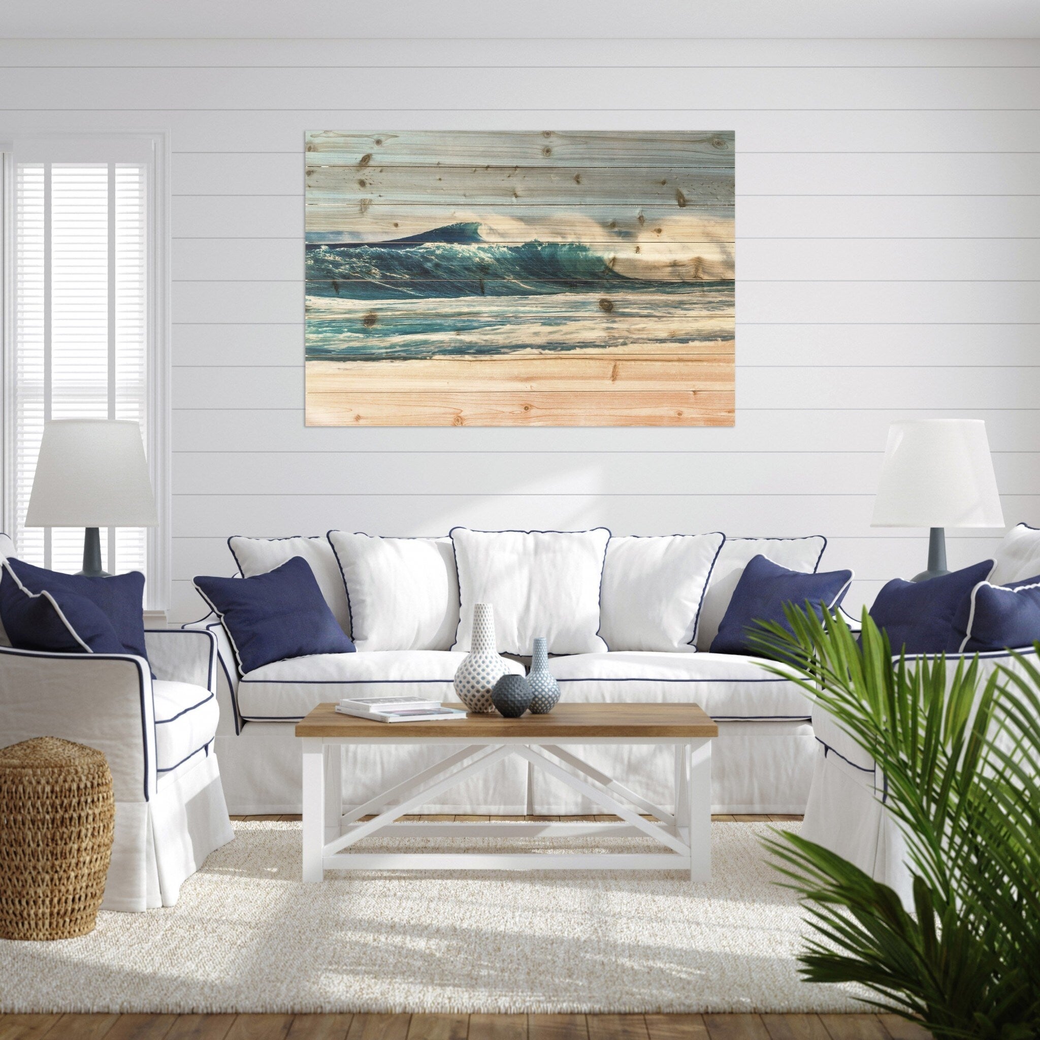 Crashing Waves on the Shoreline Wood Plank Wall Art