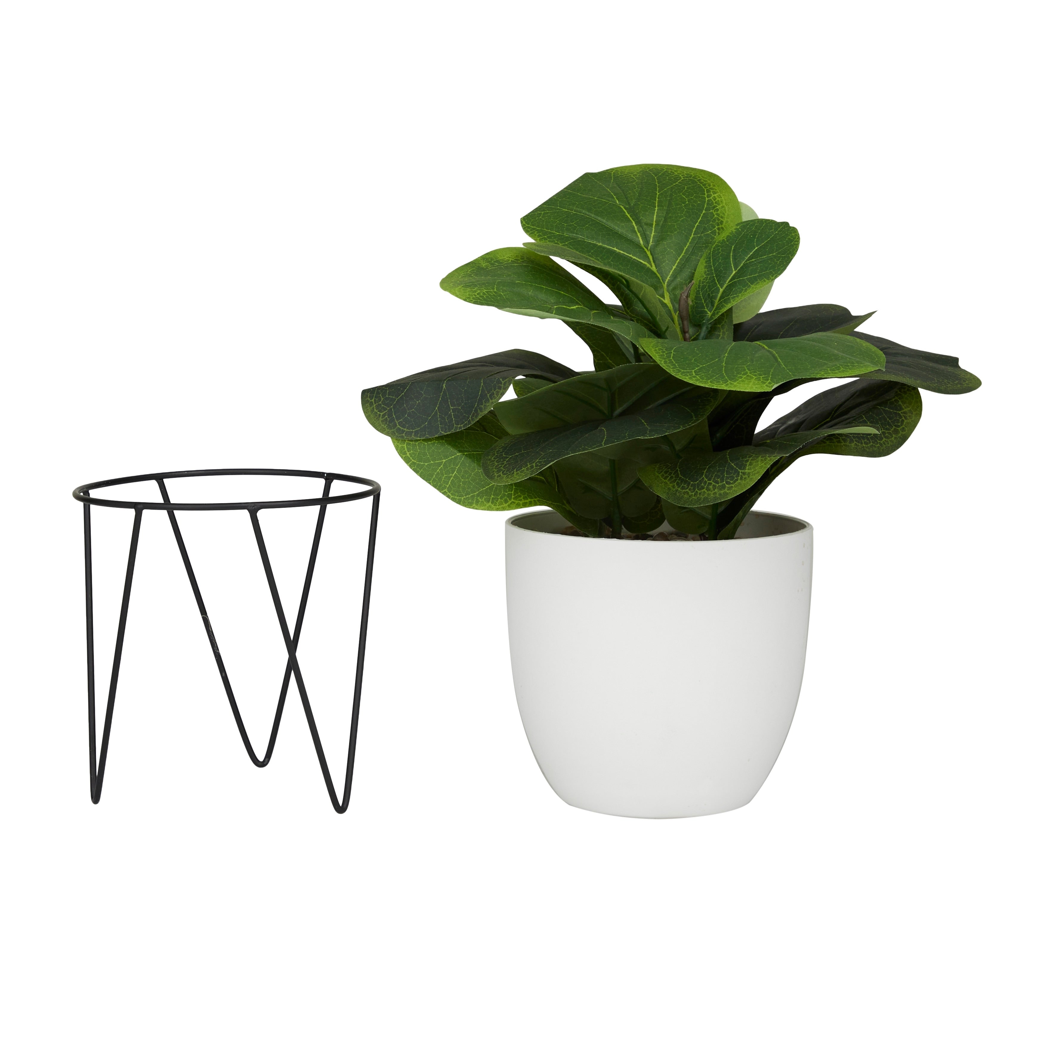 Faux Foliage Pilea Artificial Plant with Realistic Leaves and Metal Stand and White Pot - Green - Roche River Decor