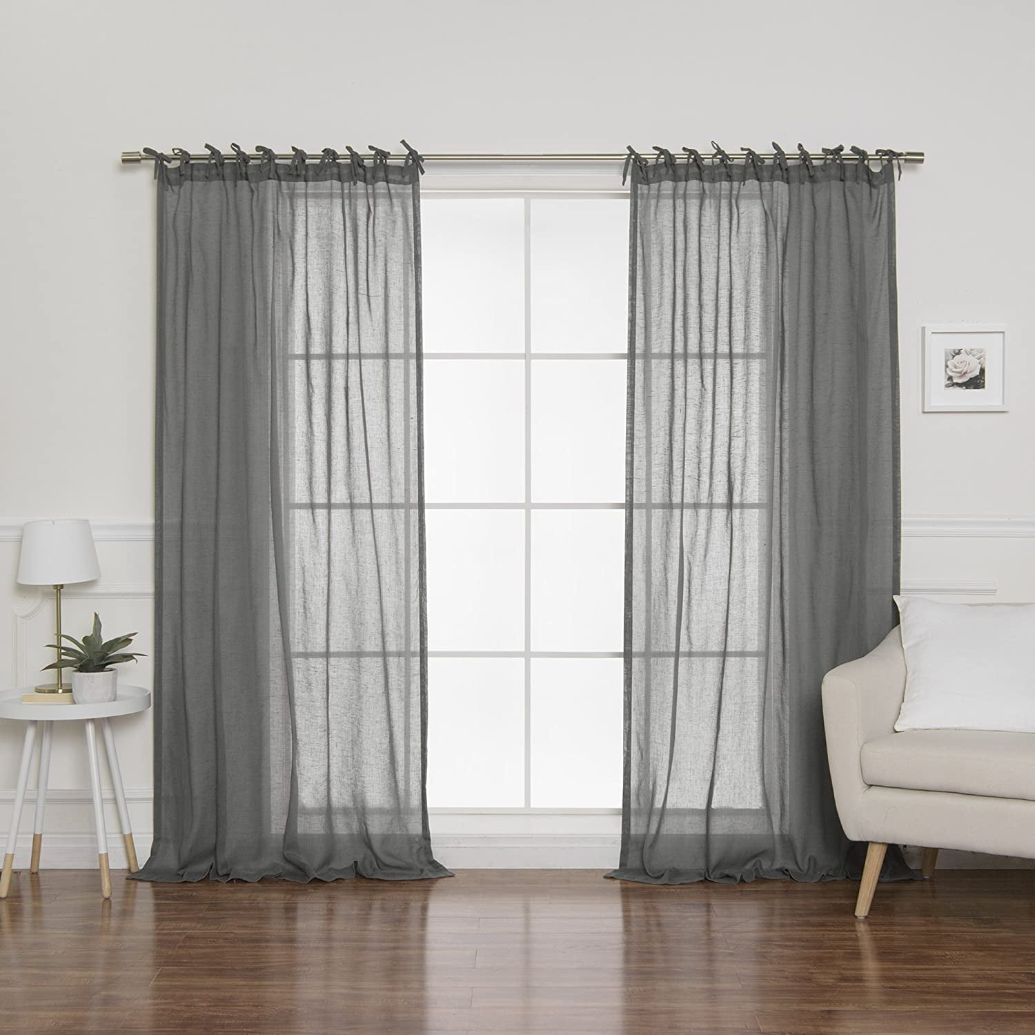 Aurora Home Textured Faux Linen Tie Top Curtain Panel Pair - 84 & 96