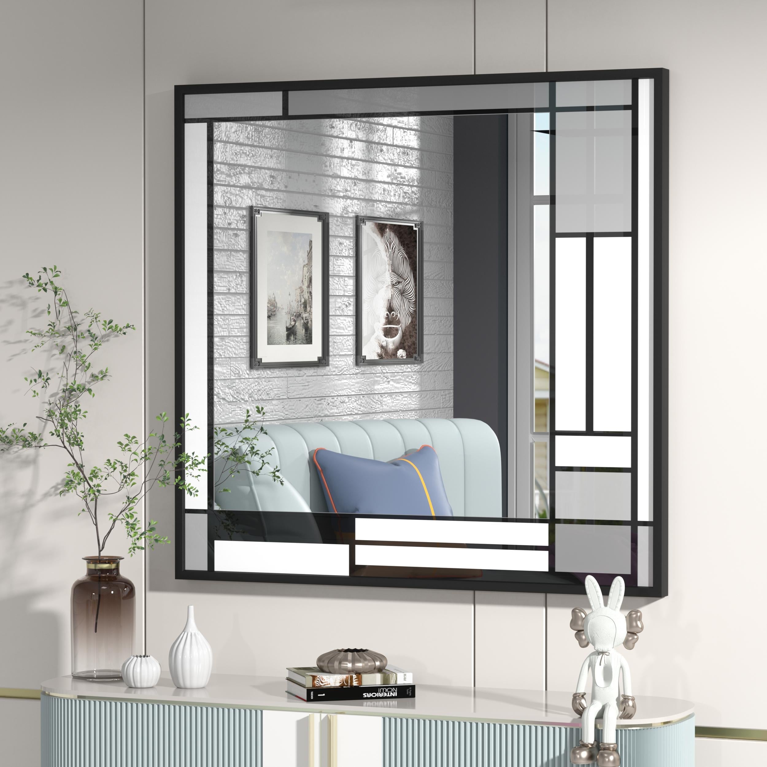 Apmir Metal Black Frame Bathroom Vanity Mirror Wall Mounted in Tempered Glass