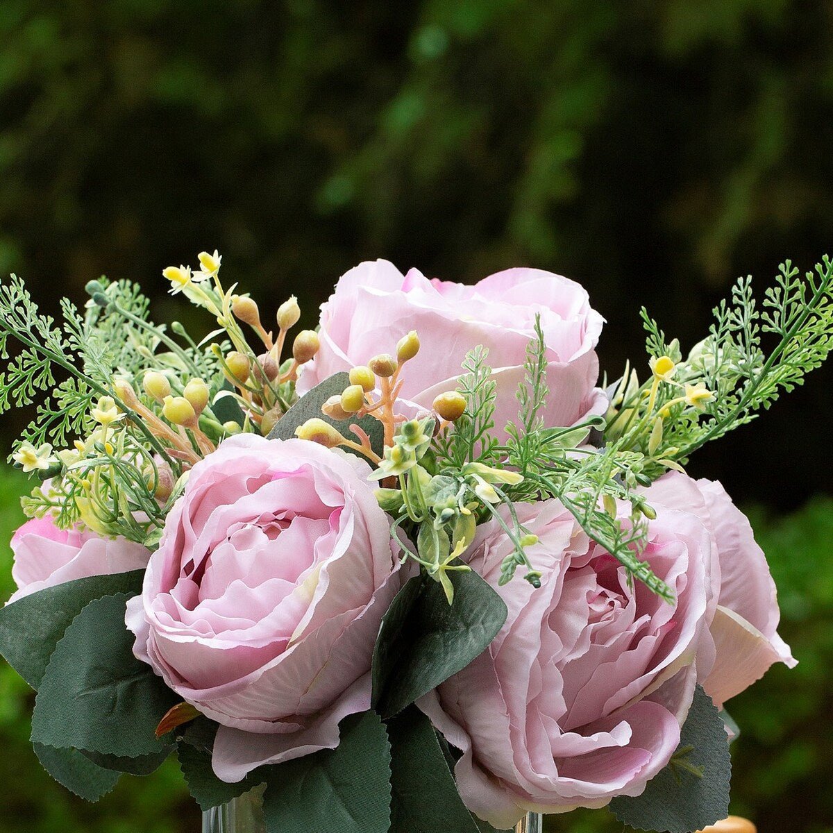 Mixed Peony Artificial Flowers in Vase with Faux Water, Silk Flower Arrangements in Vase for Home Decor, Wedding Table