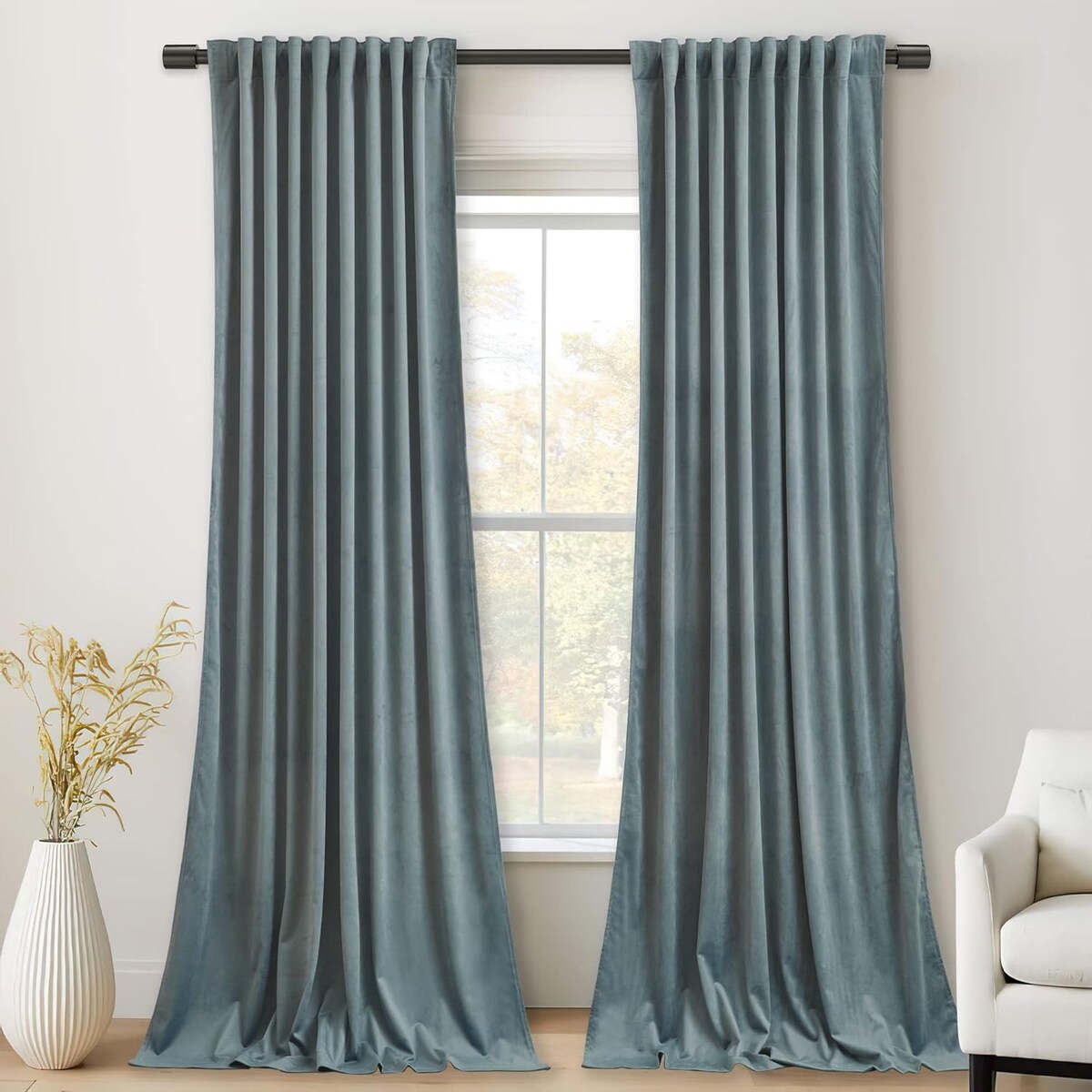 Velvet Curtains , Back Tab Heavy Thick Living Room Drapes Light Blocking Privacy Protect Curtain Panels , W52 x L96, 2 Panels