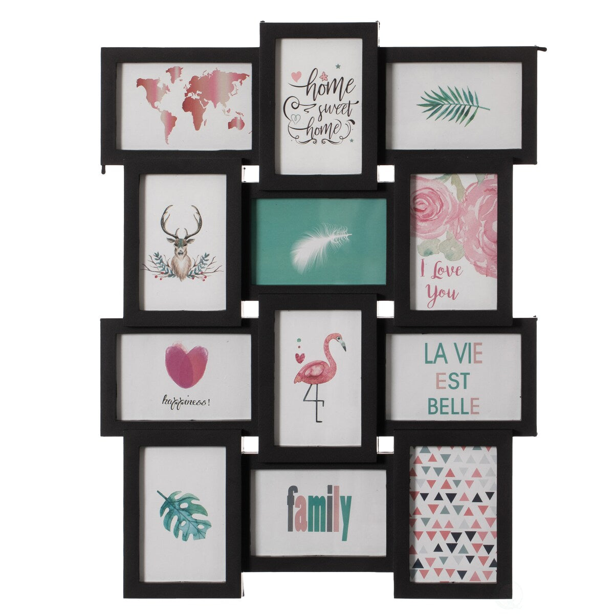 Decorative Modern Wall Mounted Multi Photo Frame Collage Picture Holder for 12 Pictures 4 x 6 Inch, Black