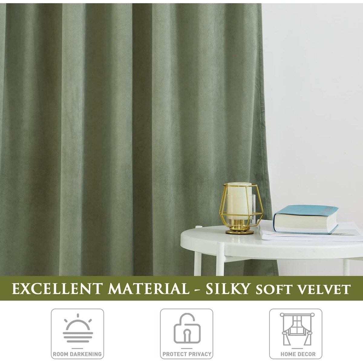 Natural Curtains for Nursery Bedroom Soft Velvet W42 x L96, 2 Panels