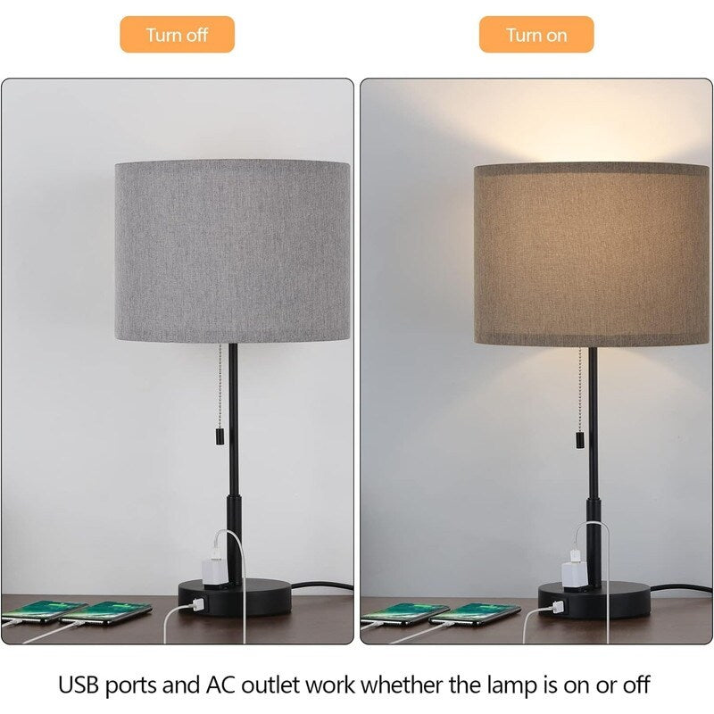 21.7 Table Lamp (Set of 2) with USB Charging Port, Nightstand Lights - 11D x 11W x 21.7H