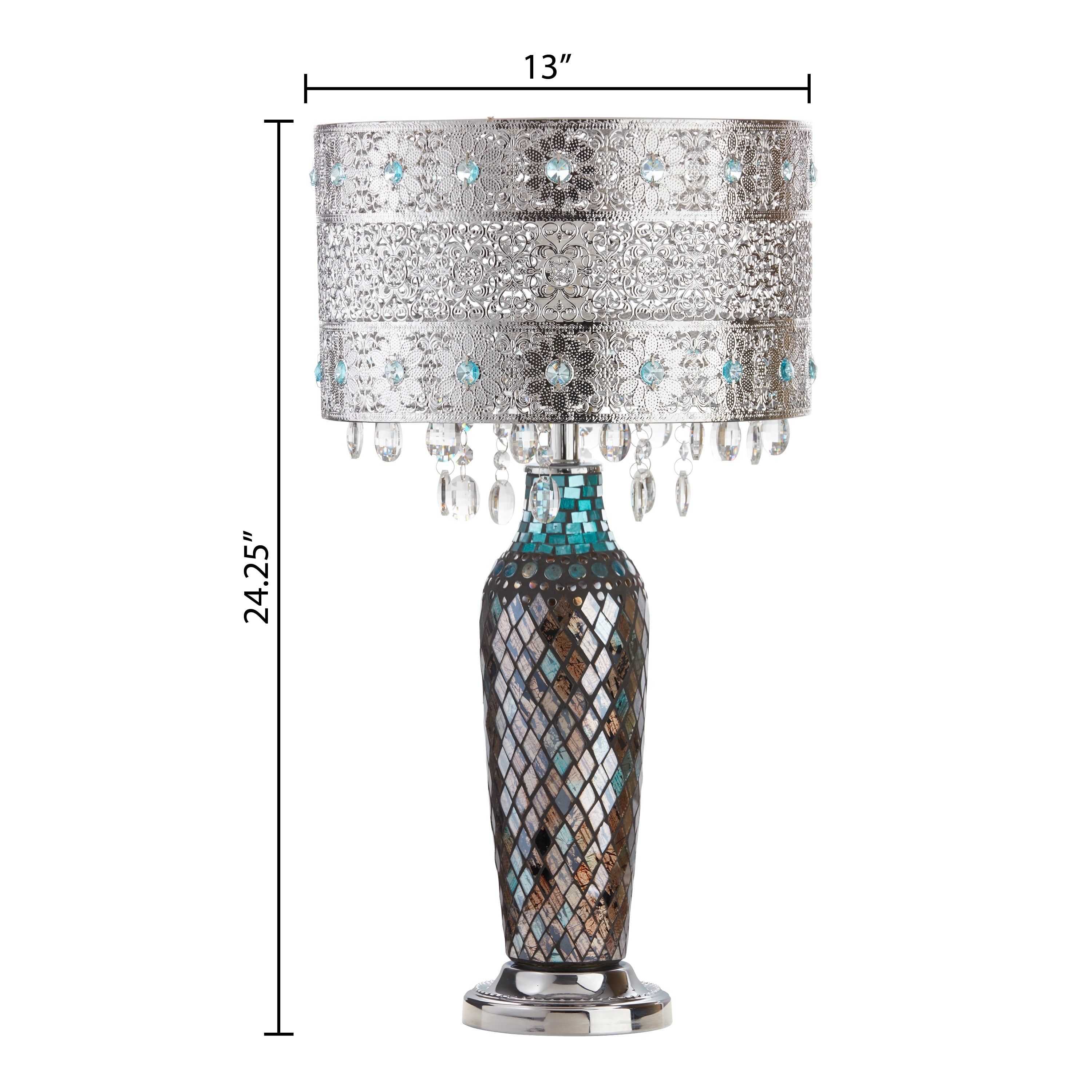 Metal Mosaic Hanging Glass Crystal Table Lamp - 13L x 13W x 24.25H