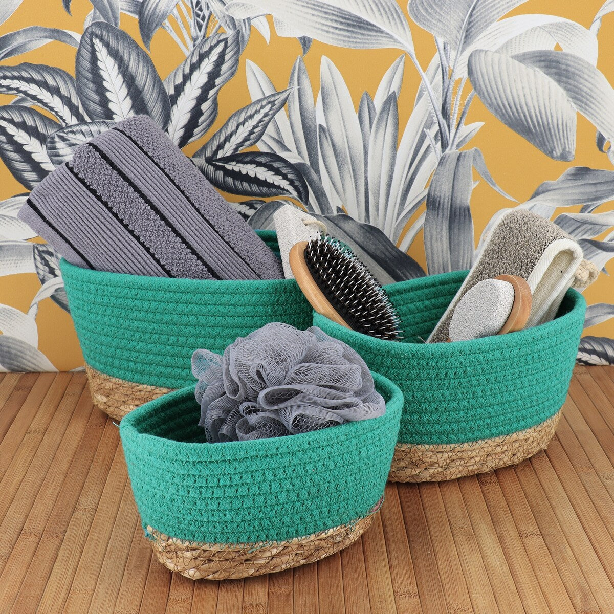 Cotton Storage Baskets Organizer Padang Set of 3 - 9 in. L x 5.9 in. D x 5.3 in. H