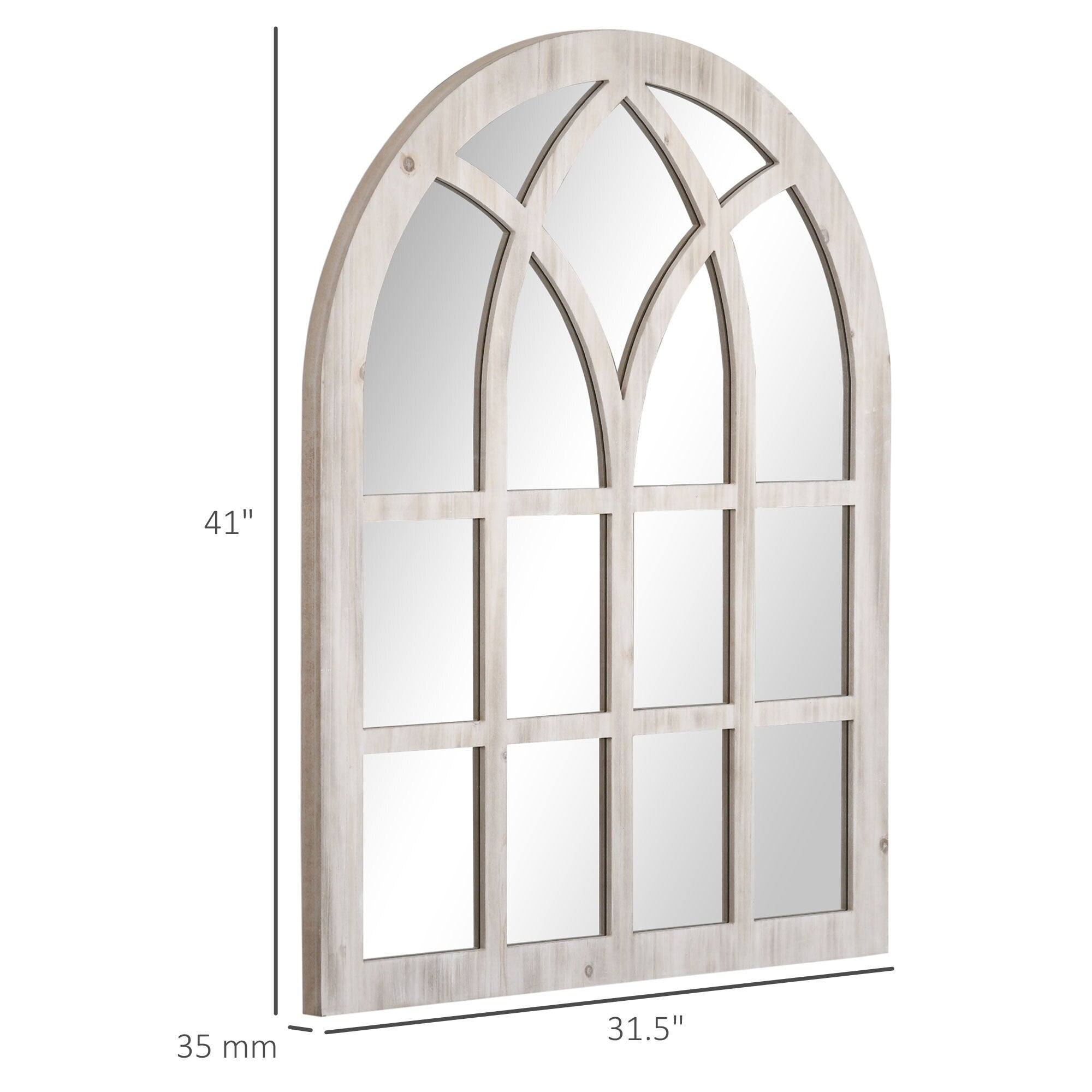 HOMCOM 41 x 31.5 Rustic Wall Mirror, Arch Window Mirror for Wall in Living Room, Bedroom - 41 x 31.5 x 1.5