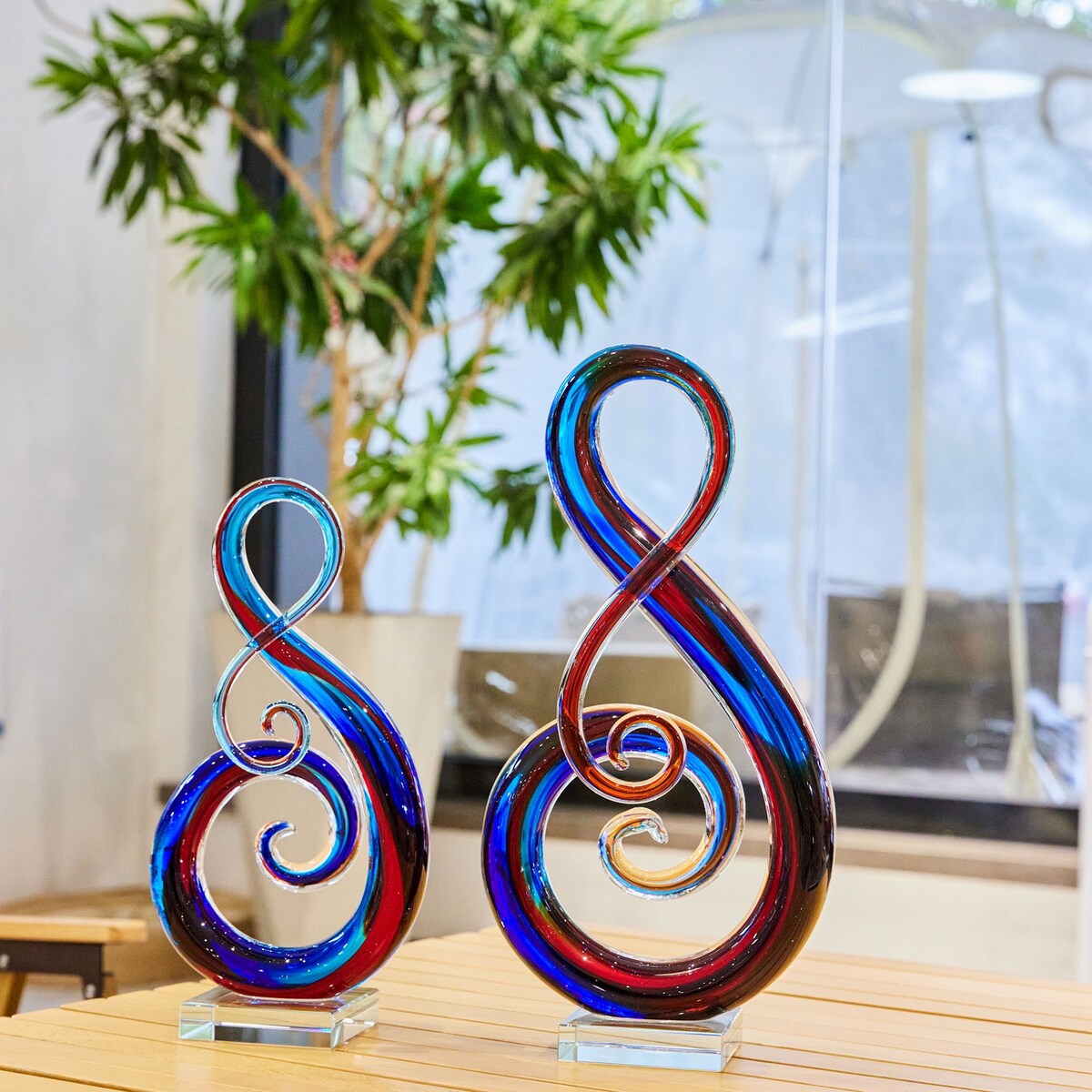 Luxury Lane Hand Blown Treble Sommerso Art Glass Sculpture