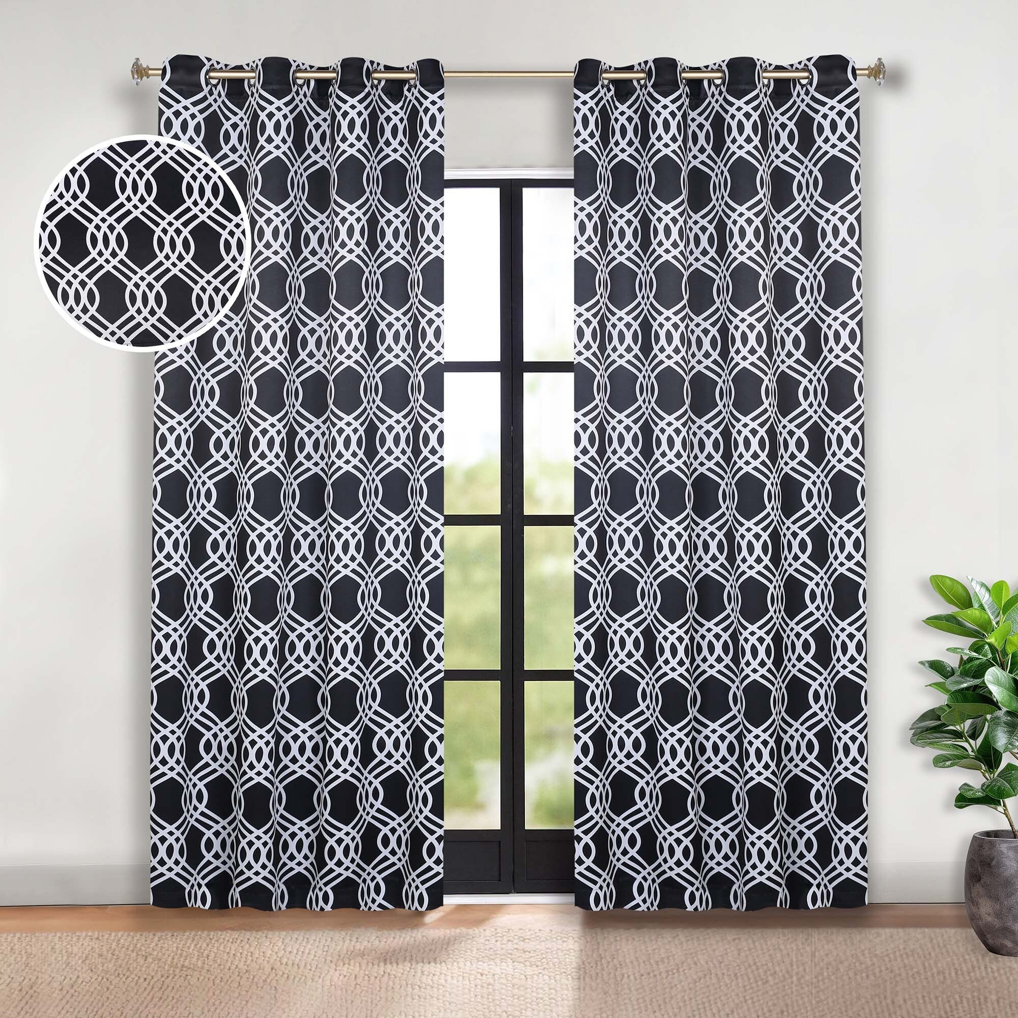 Superior Ribbon Washable Room Darkening Curtains, Set of 2 Panels