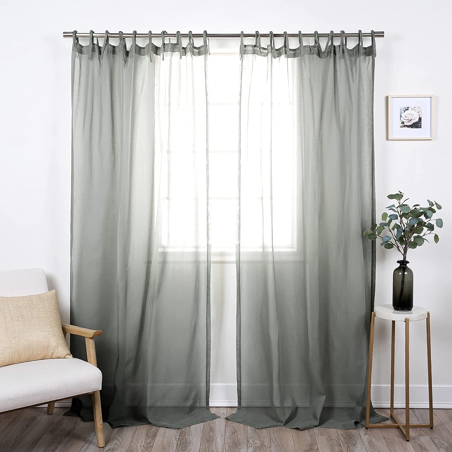 Aurora Home Textured Faux Linen Tie Top Curtain Panel Pair - 84 & 96