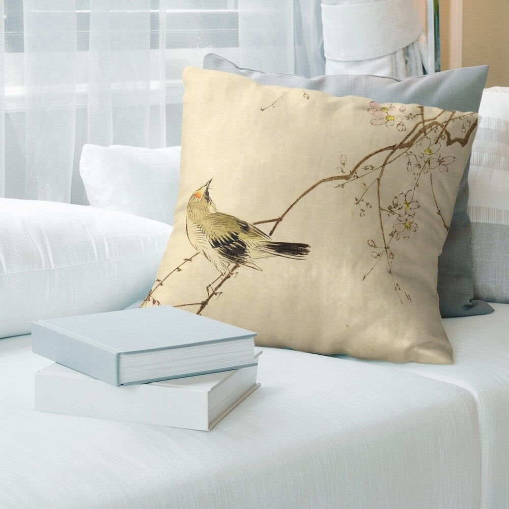 Porch & Den Keito Sato Vintage Japanese Bird/Blossom Watercolor Throw Pillow