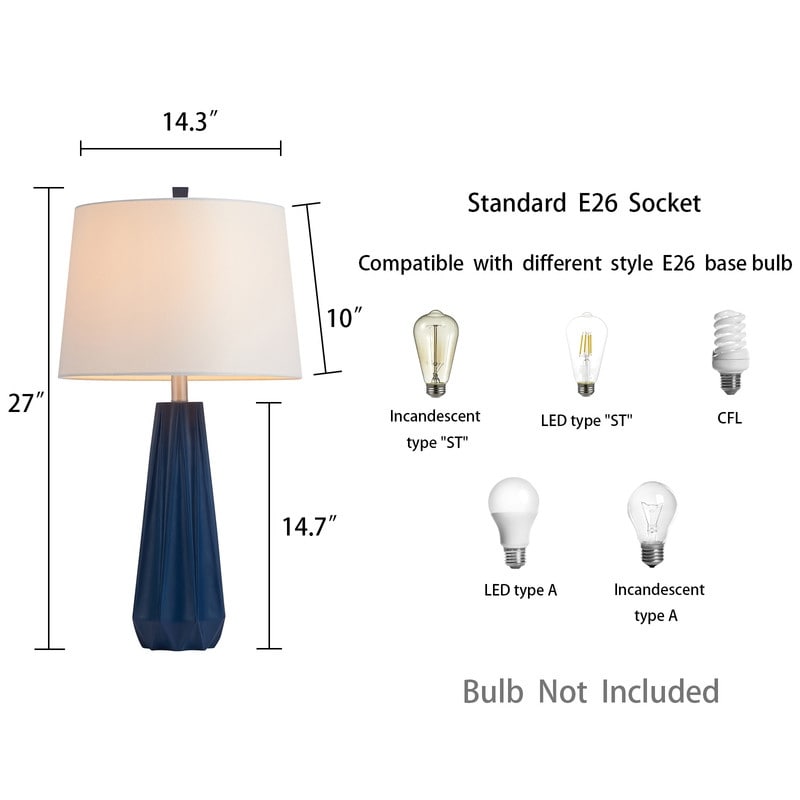 KAWOTI 27 Blue Table Lamp with Fabric Shade