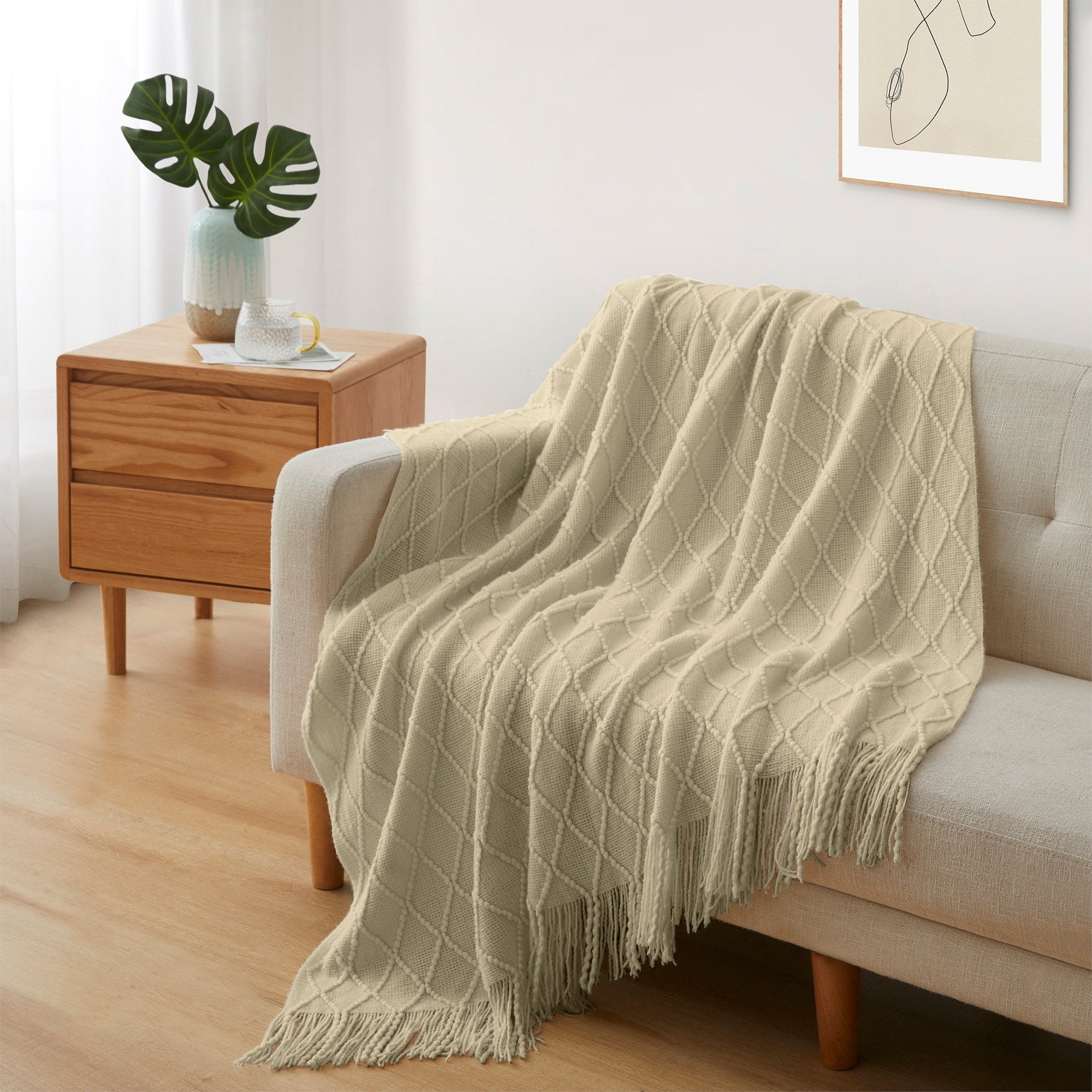 Lightweight 50x60 Diamond Knit Throw Blanket Couch Cover