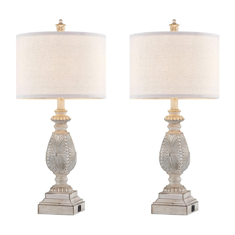 KAWOTI 26.25” Farmhouse Bedside Table Lamp with USB Ports(Set of 2) - W12 x H26.25