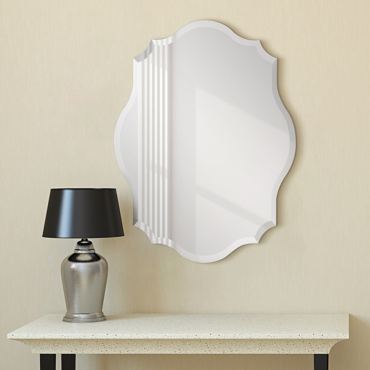 Frameless Beveled Oblong Elegant Scalloped Wall Mirror